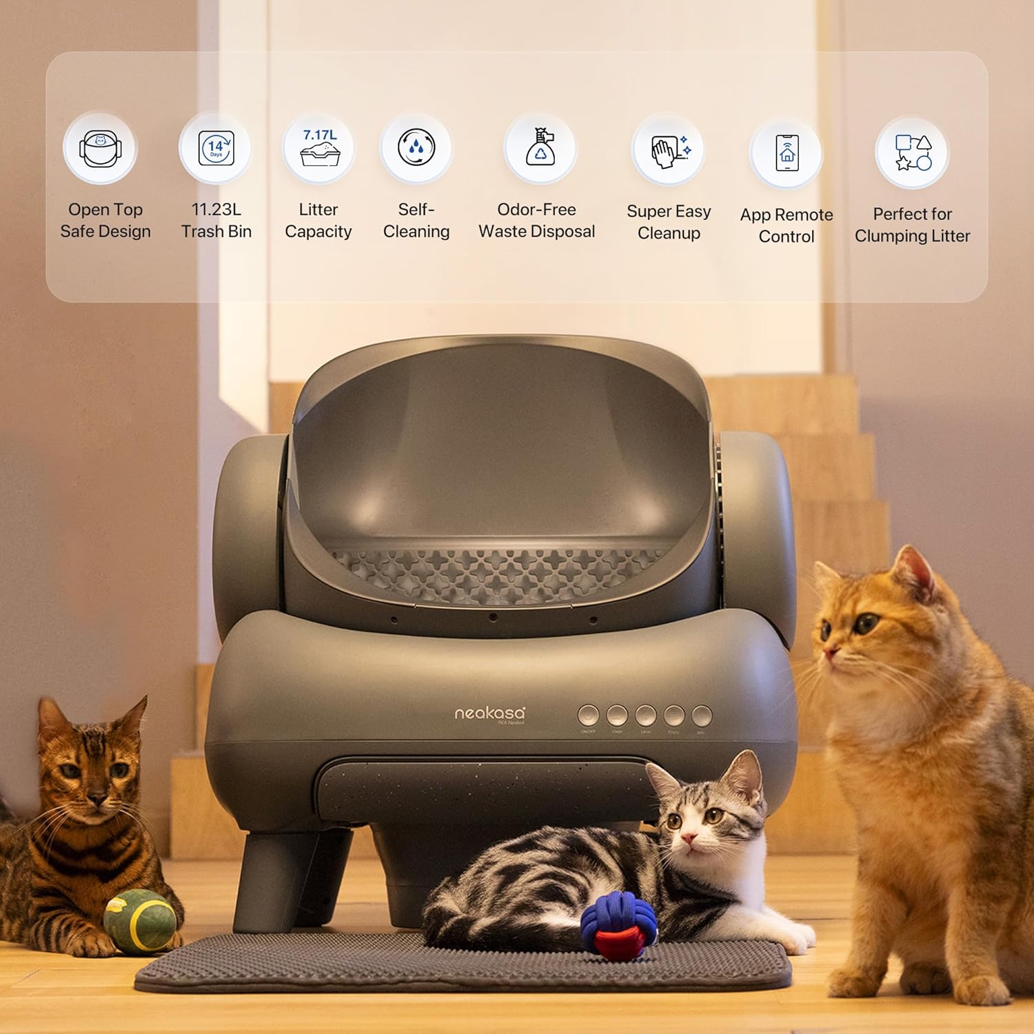Neakasa M1 Open-Top Self Cleaning Cat Litter Box, Automatic Cat Litter Box with APP Control, Odor-Free Waste Disposal