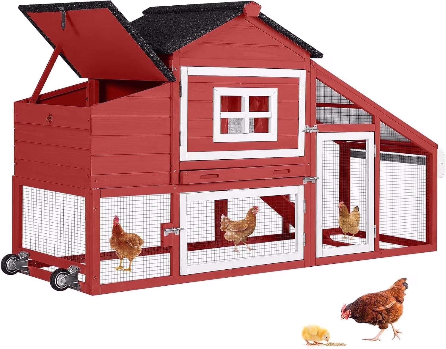 BUTINGLALE Chicken Coop Mobile Chicken House On Wheel Outdoor Rabbit Hutch for 2-4 Chickens 67