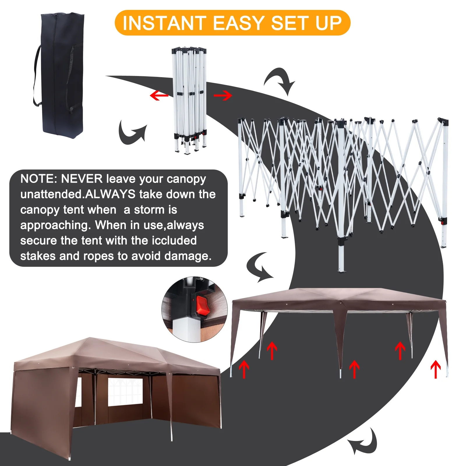 Zimtown 10'x20' Ez Pop up Backyard Canopy Heavy Duty Blue W/6 Sides