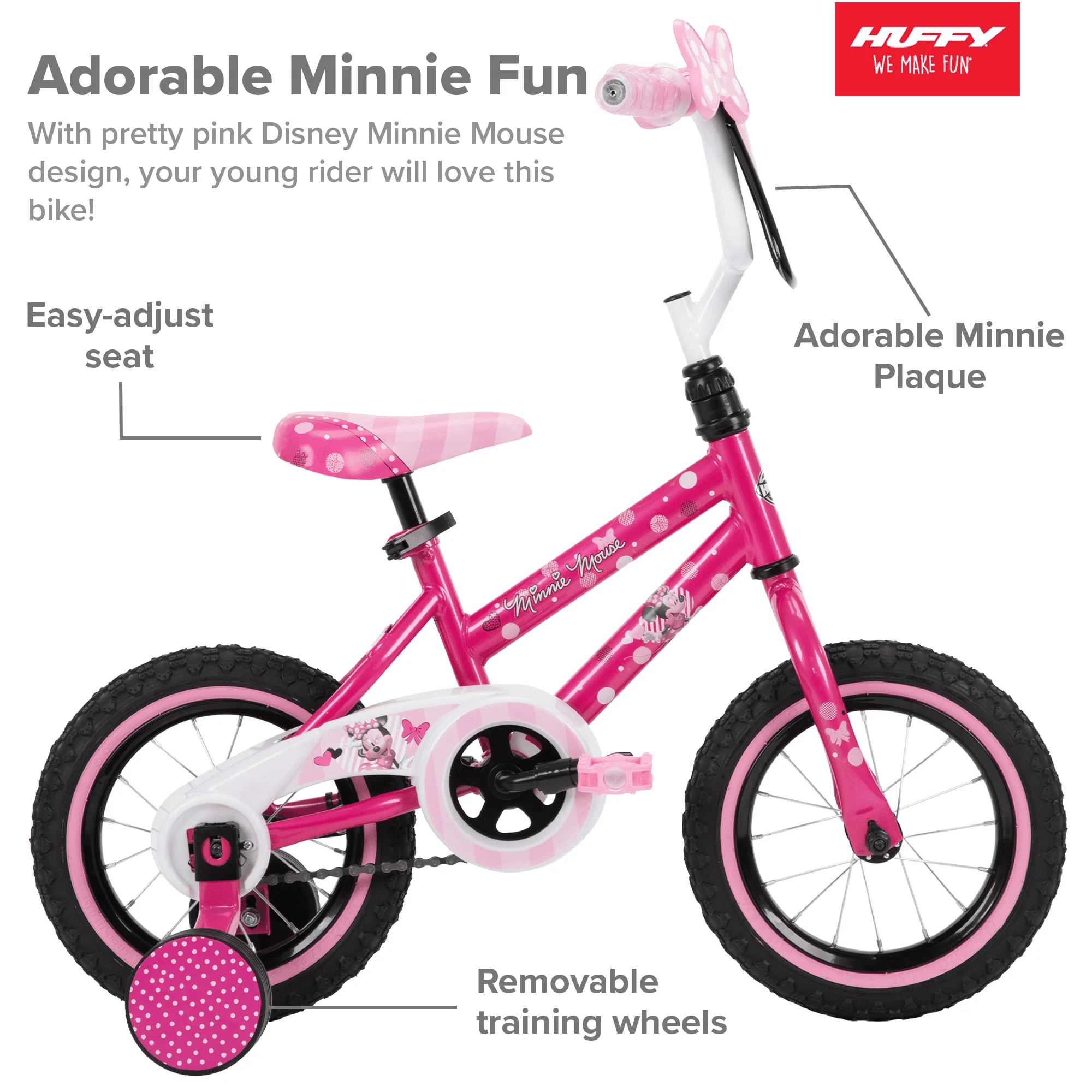 Disney 12 in. Minnie Mouse Bike with Training-Wheels for Girl's, Ages 2