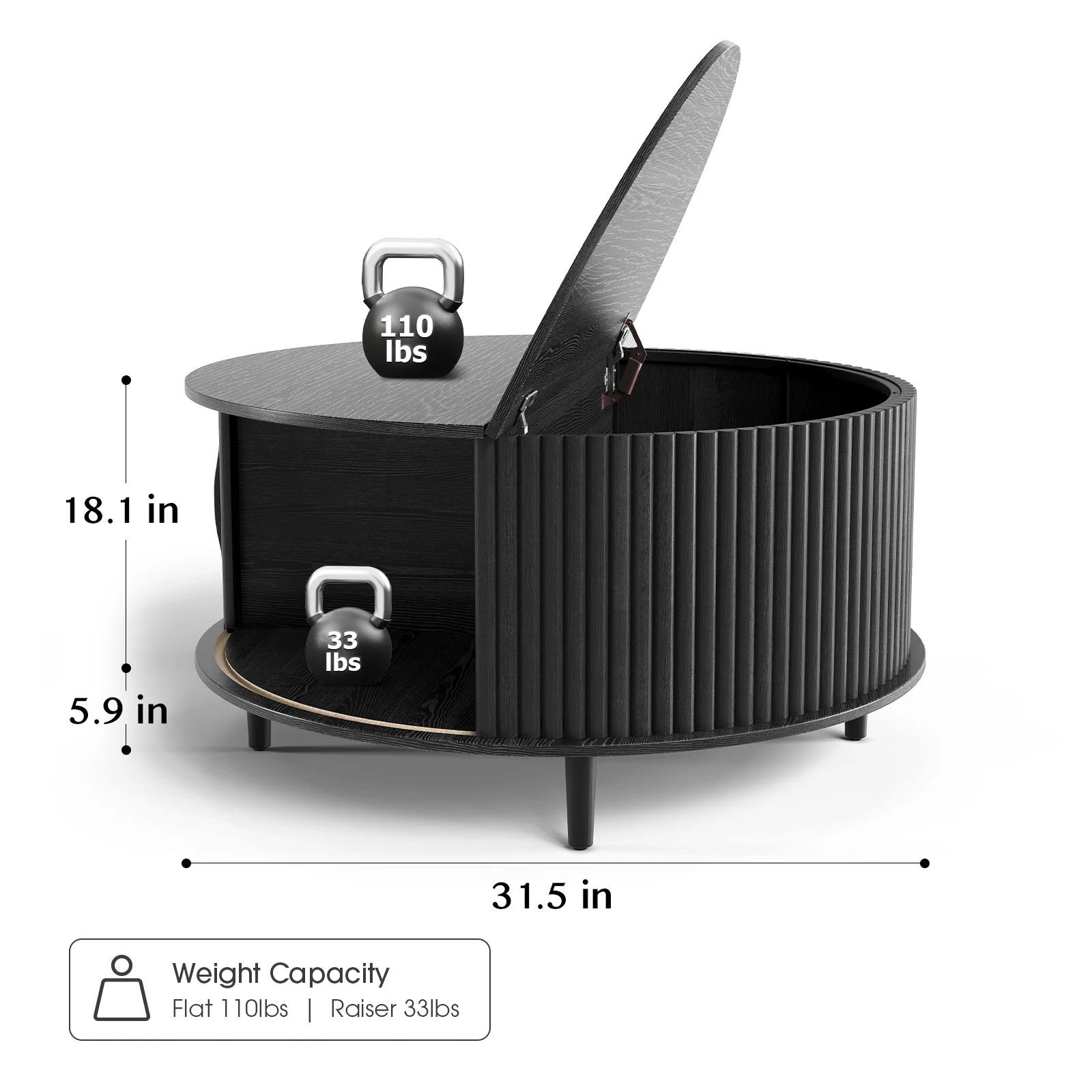 JOINICE Round Coffee Table with Storage and Sliding Door,Mid Century Modern Wooden Center Table,for Living Room,Walnut