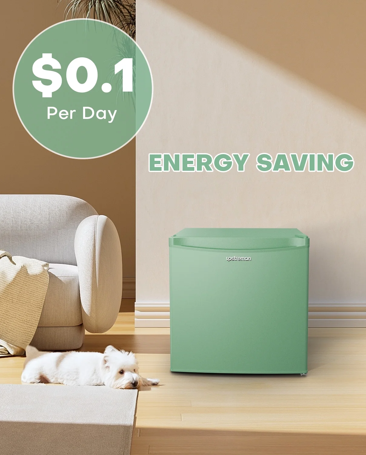 Upstreman 1.7 Cu ft Mini Fridge with Freezer Single Door Compact Refrigerator, Low Noise, Energy Saving, Adjustable Temperature, Reversible Door, for Home Office Dorm, Black FR17