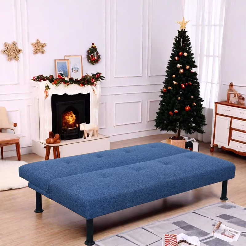 Couches for Living Room Upholstered Convertible Folding Futon Sofa Bed Modern Small Faux Leather Sleeper Sofa Love Seat for Bedroom, Apartment, Black