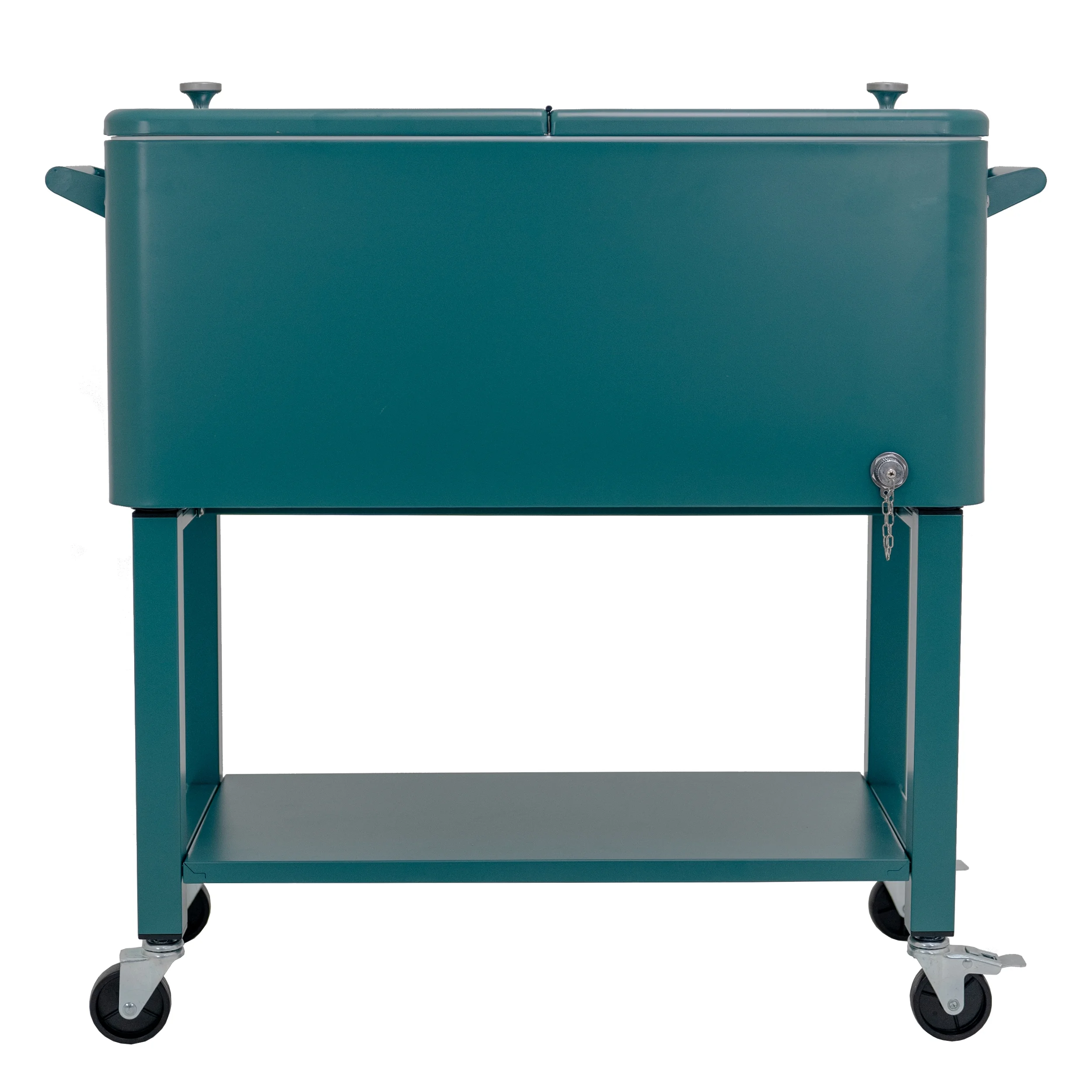 Permasteel 80-Qt Outdoor Steel Patio Cooler with Removable Basin, Rolling Cooler with Wheels, Teal Green