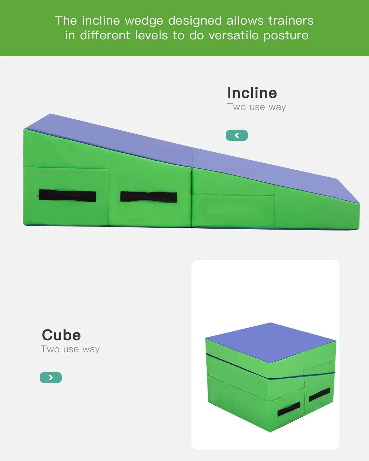 Dkeli Incline Gymnastics Mat Tumbling Mat Home Gym Mat 48''x24'' Non-slip PVC Surface, Blue