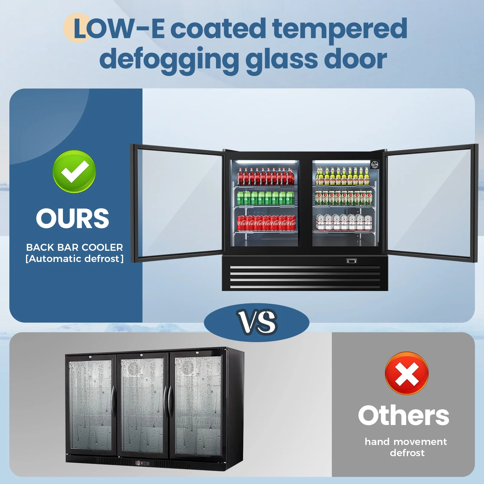 NSF 46 in. 2-Door Beverage Refrigerator, 12 Cu.Ft. Commercial Refrigerator, Back Bar Cooler