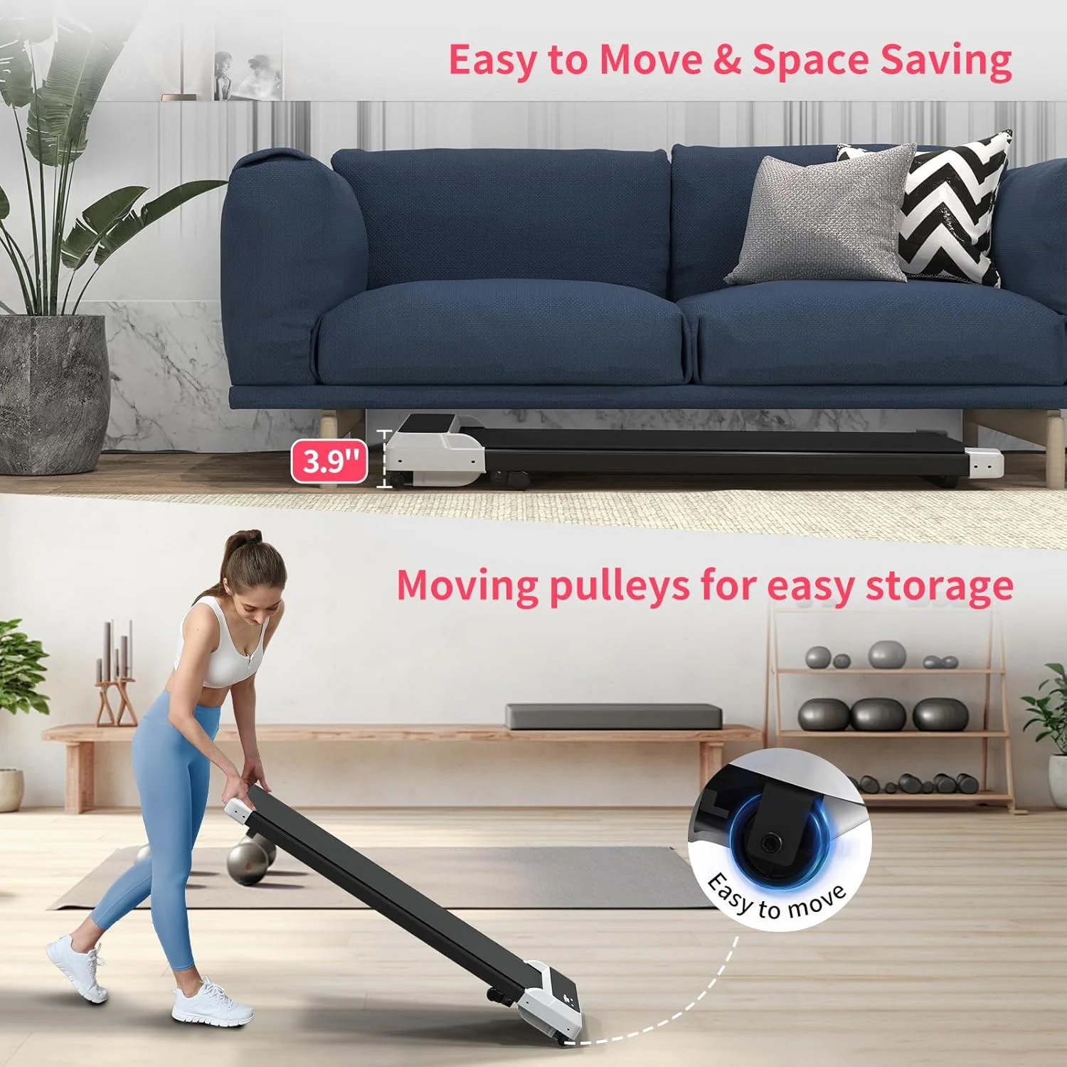 JURITS Walking Pad 2 in 1 for Walking and Jogging, Under Desk Treadmill for Home Office with Remote Control, Portable Walking Pad Treadmill Under Desk, Desk Treadmill in LED Display,Black