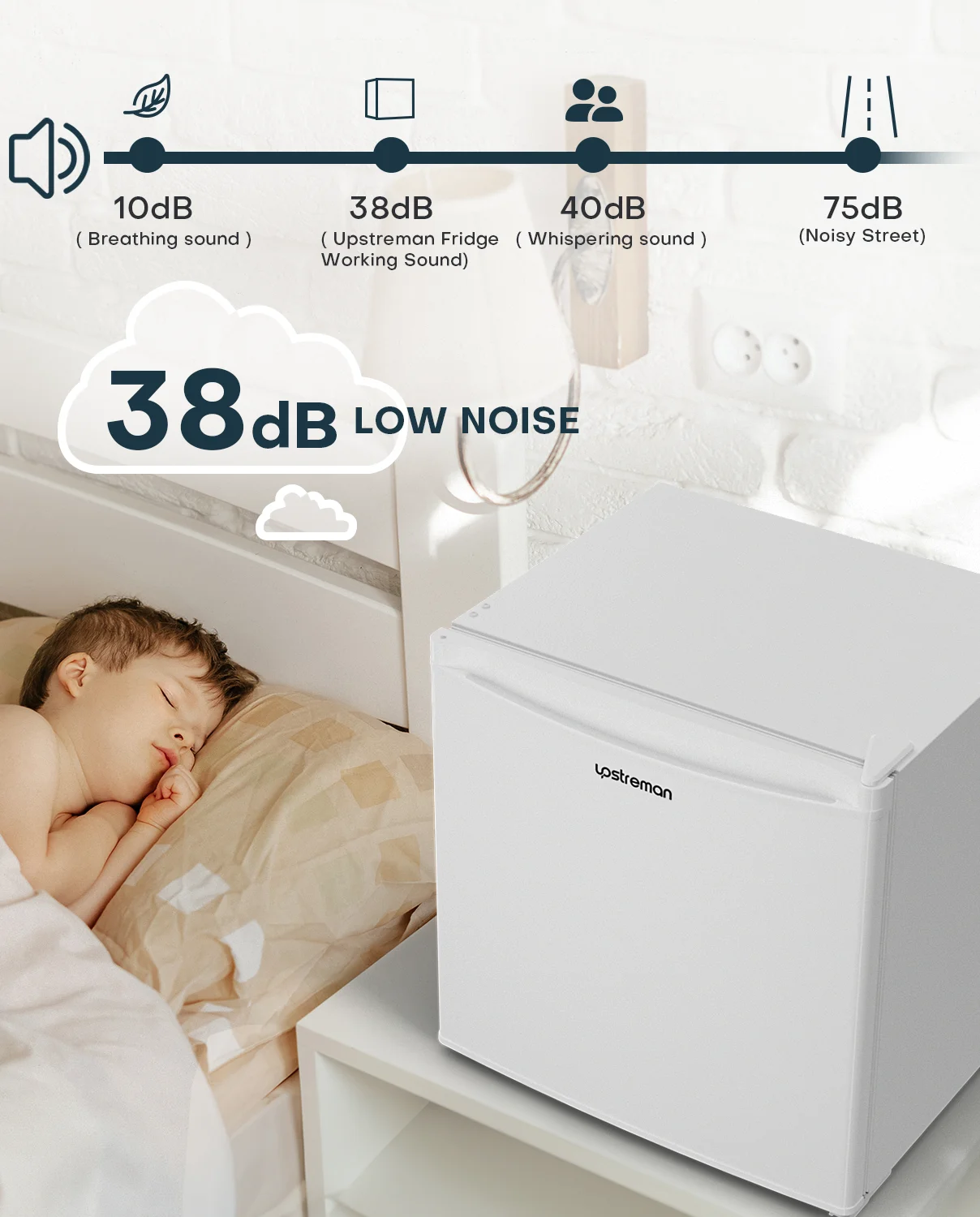 Upstreman 1.7 Cu ft Mini Fridge with Freezer Single Door Compact Refrigerator, Low Noise, Energy Saving, Adjustable Temperature, Reversible Door, for Home Office Dorm, Black FR17