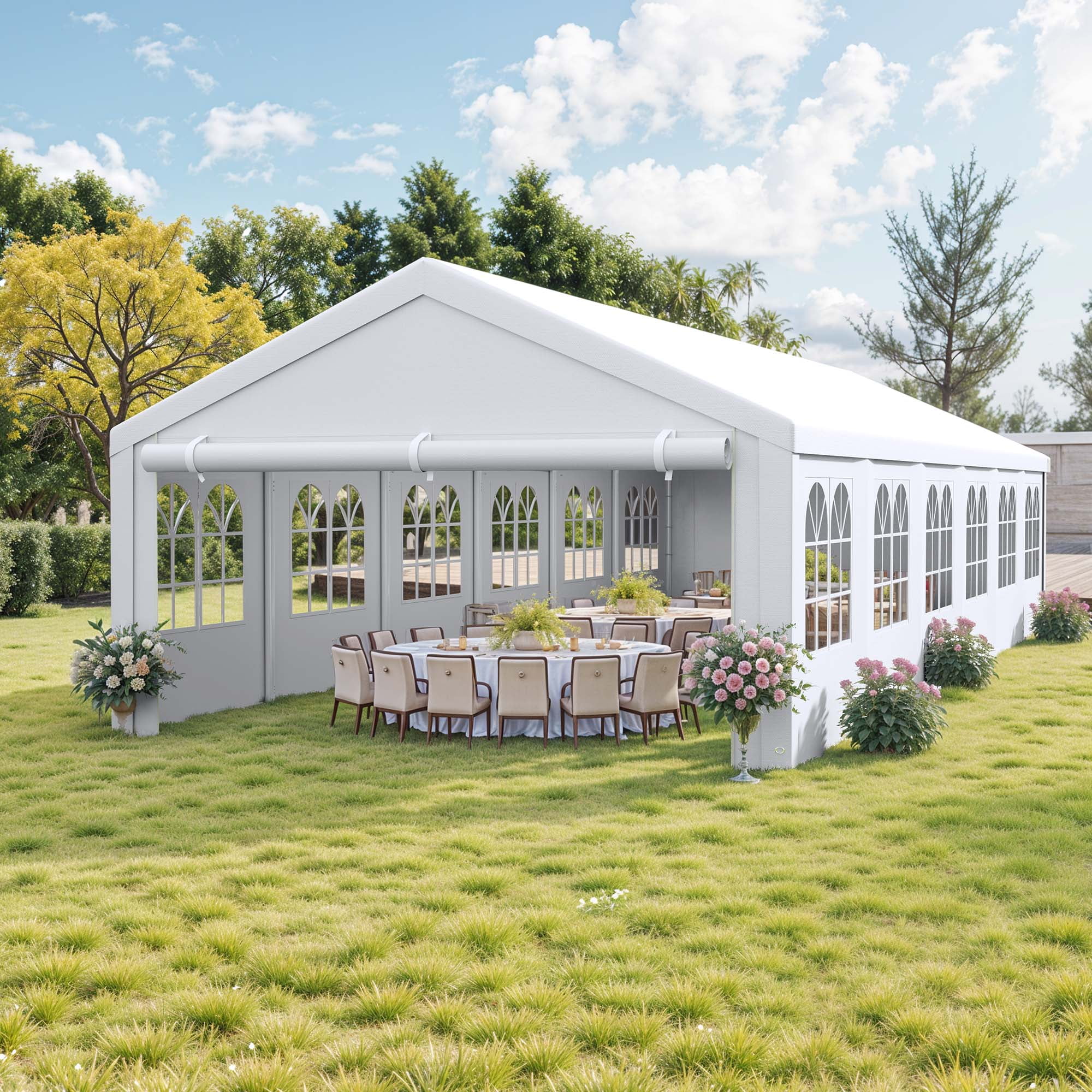 Dextrus 20' x 40' Heavy Duty Gazebo with Reinforced Triangular Column Outdoor Party Tent Canopy Event Shelters Upgraded Galvanized Carport with Removable Sidewall Windows for Commercial, Part