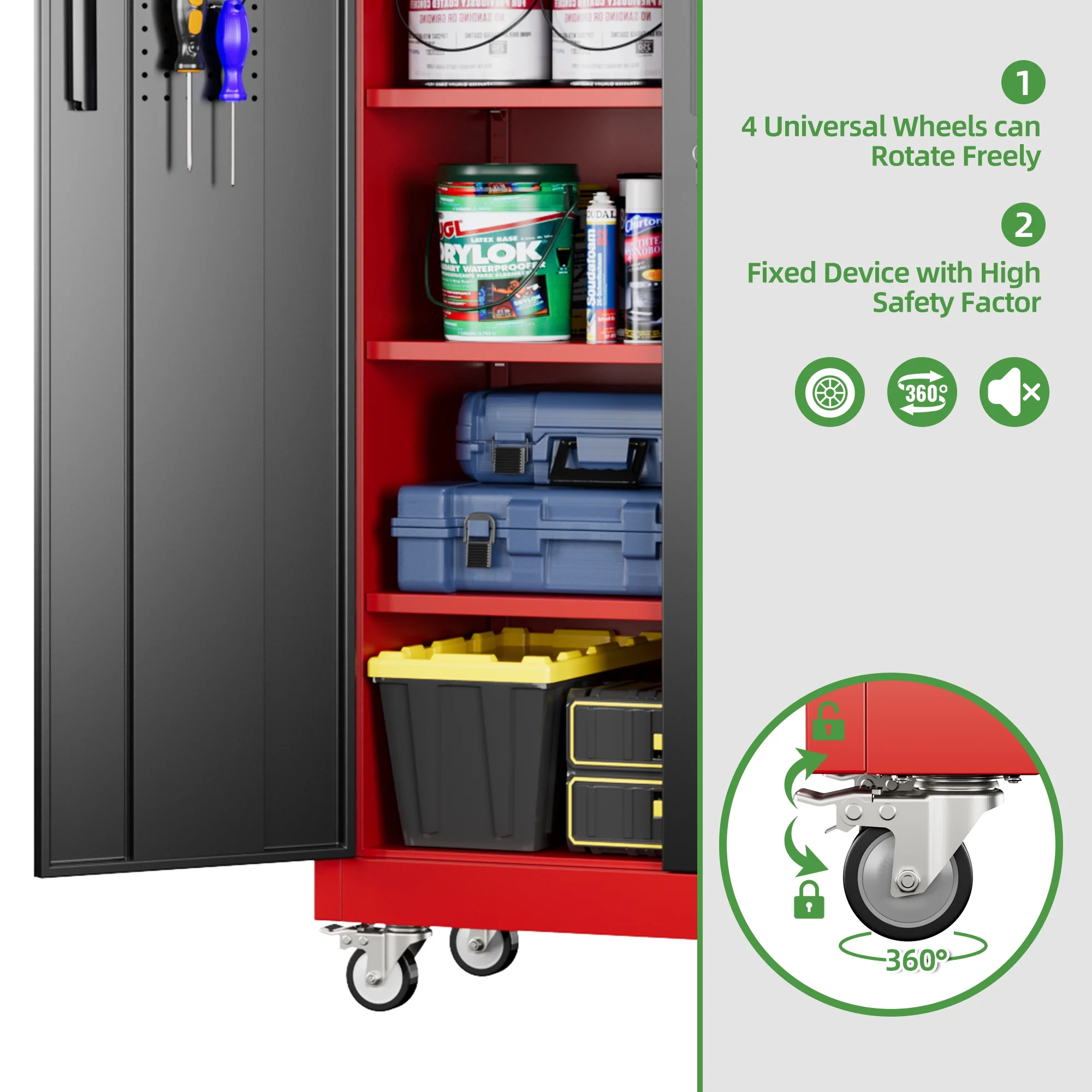 SUPEER Metal Rolling Storage Cabinets with Locking Doors and 5 Adjustable Shelves, Steel Garage Storage Cabinet for Garage, Office, Classroom, Assemble Required(Black)