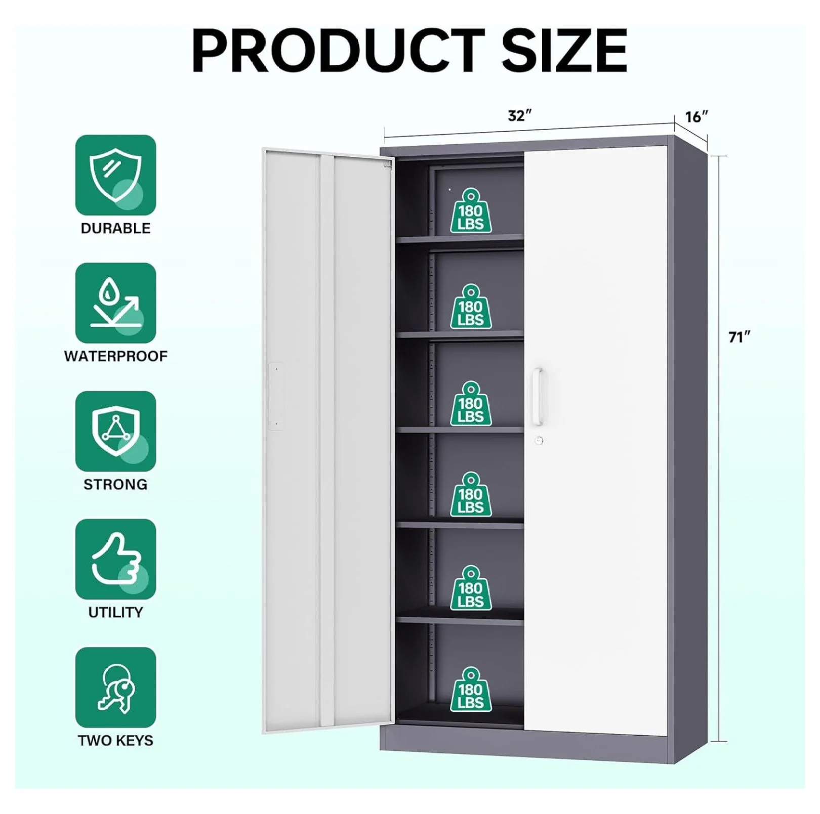 KriKac Metal Storage Cabinets with Lock Doors,Tall Locker Organizer Steel Garage Cabinets, 5 Adjustable Layers Shelves for Home, Office, Warehouse,Tool,Industrial(Black)