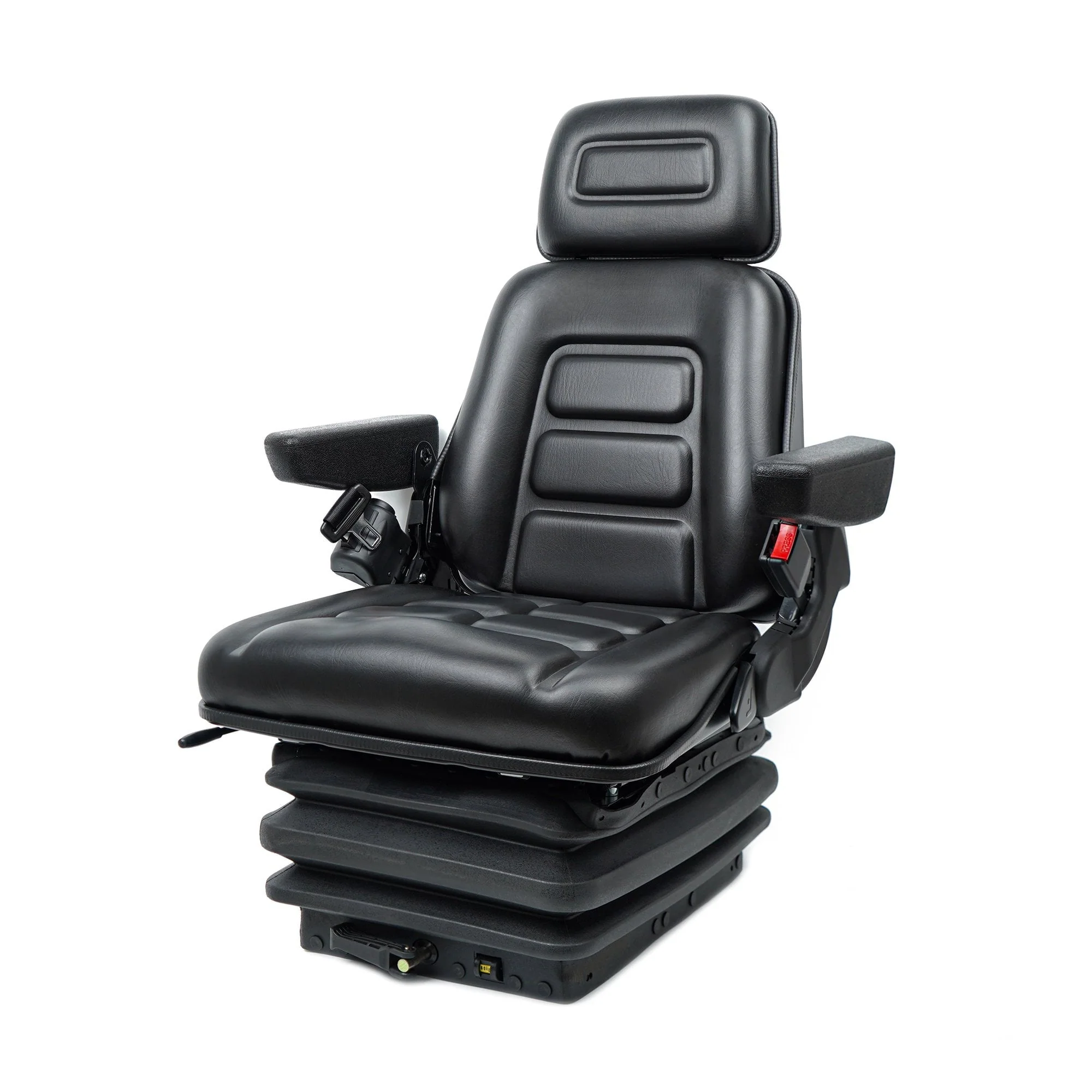 TICSEA Universal Mechanical Suspension Foldable Seat with Adjustment Headrest Armrest, Retractable Seat Belt for Heavy Duty Tractor Forklift Excavator Skid Steer