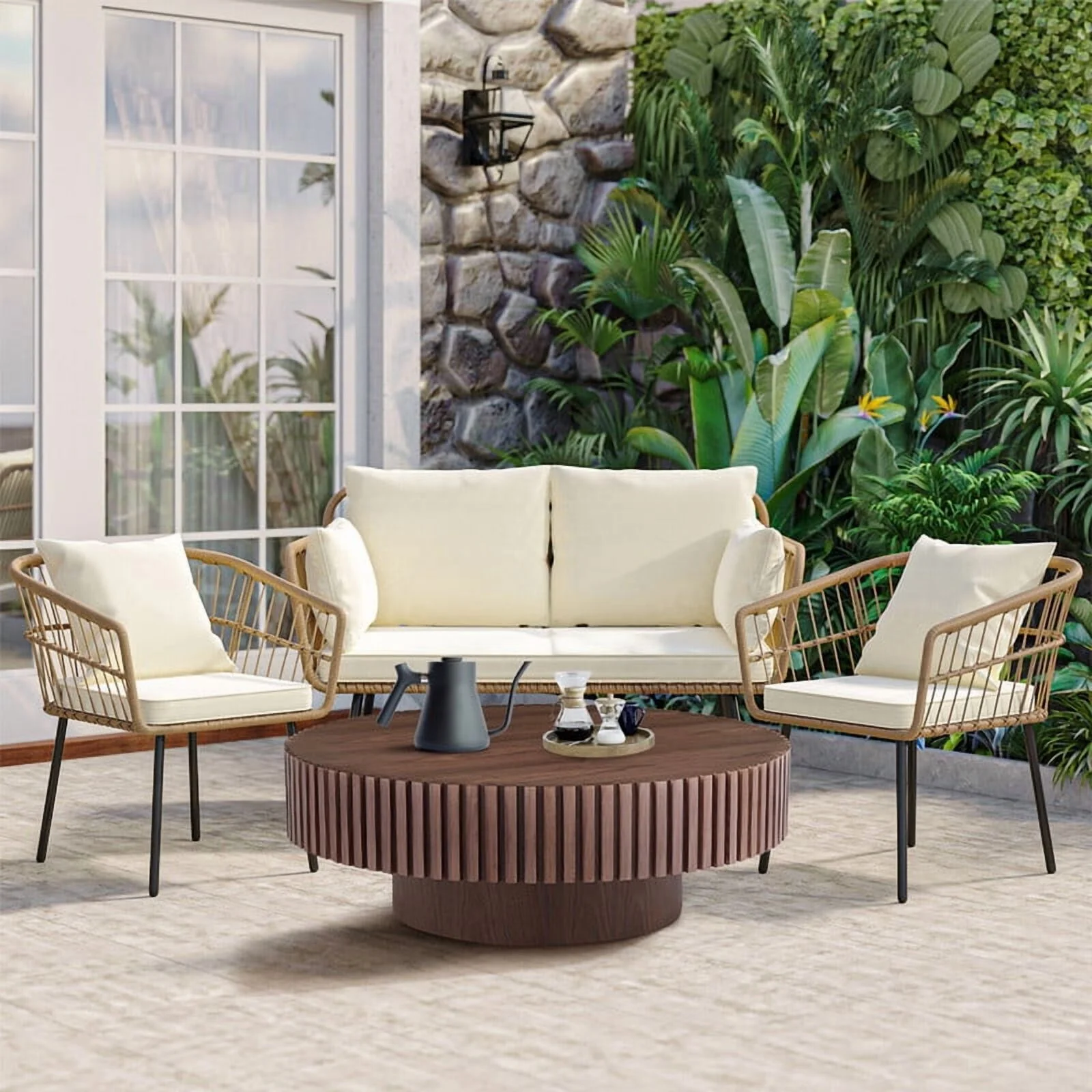 FFH 43.7 inch Oval Coffee Table for Living Room,Handcraft Rustic Corner Coffee Table Nature Wood Relief Sturdy Pedestal for Apartmen,Side Table Centre Table,Nature Wood