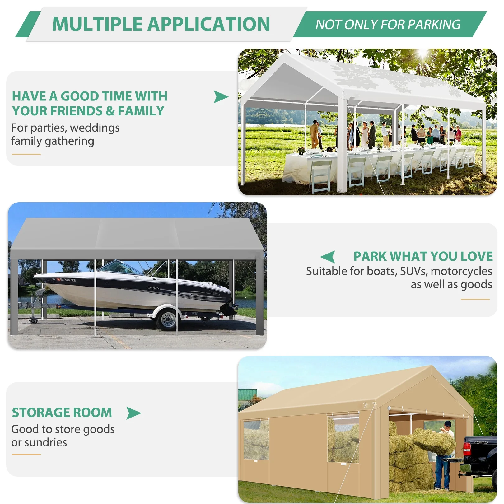 HOTEEL Carport 10'x20' Large Heavy Duty Car Canopy with Steel Frame, Portable Garage Wedding Tent Big Tents Carports Shelter, All-Season Tarp for Outdoor Party Birthday, White