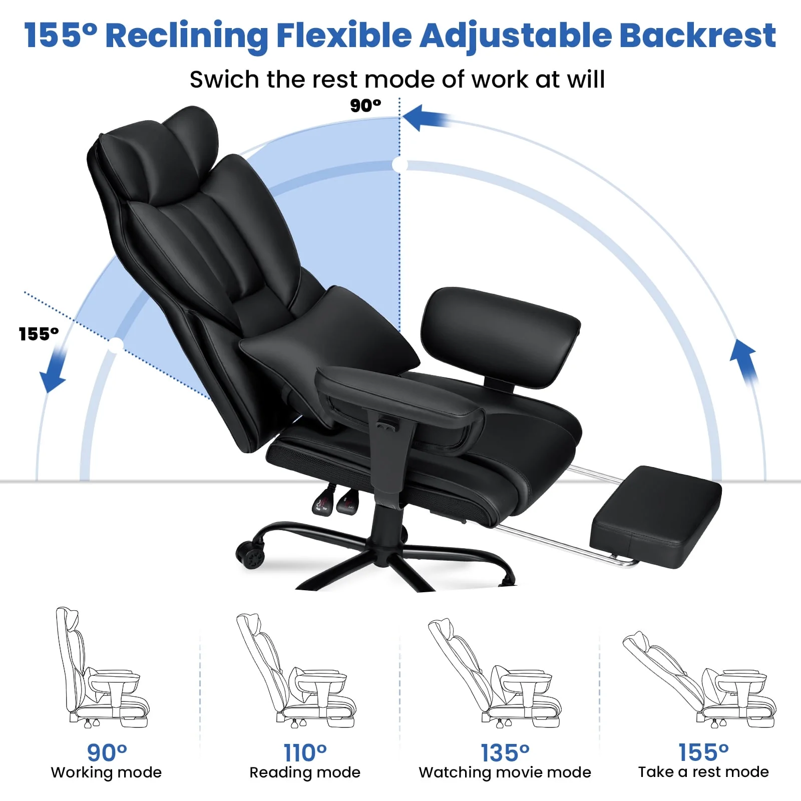 Hoffree Big and Tall Fabric Office Chair 450lbs, Executive Desk Chair with Massage Ergonomic  Computer Chair with Footrest Reclining Desk Office Chair with Lumbar Support for Home Office