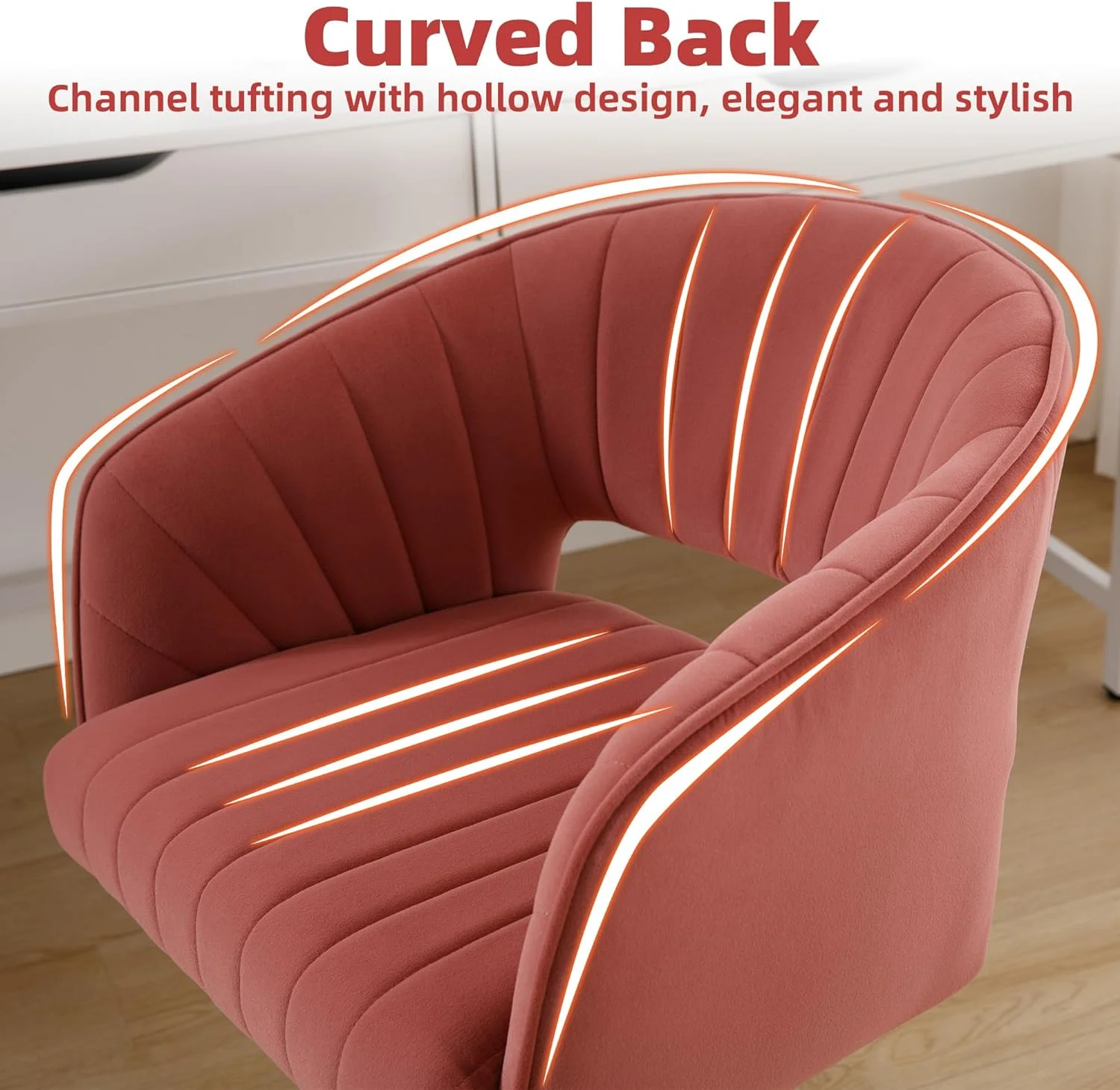 Westice Home Office Desk Chairs, Velvet Task Chair, Height Adjustable Swivel Vanity Chair with Golden Base for Vanity Study, Living Room Computer Room, Beige