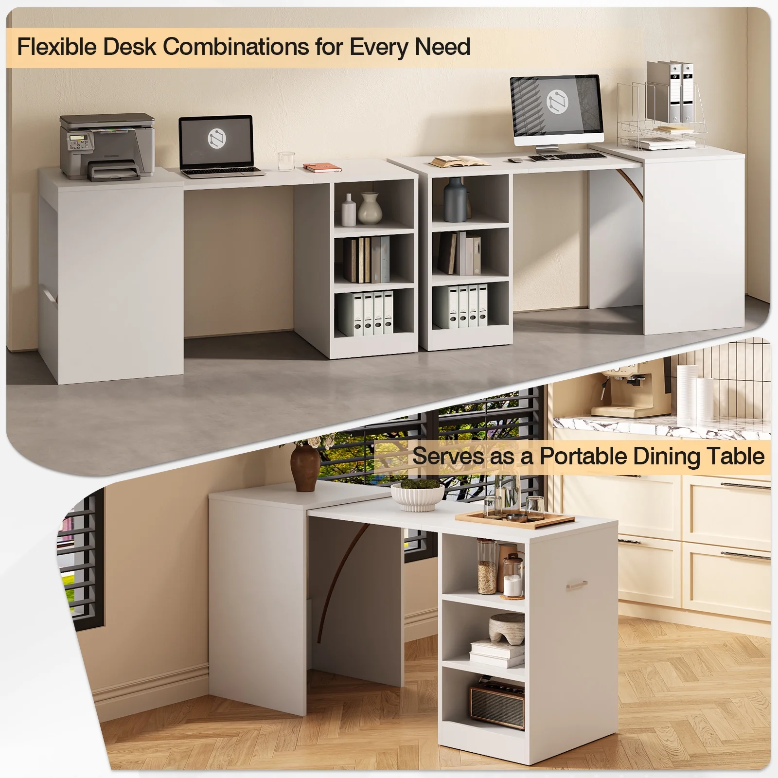 Tarnorci foldable desk Home Office compact desk with 3 Layer Storage Rack