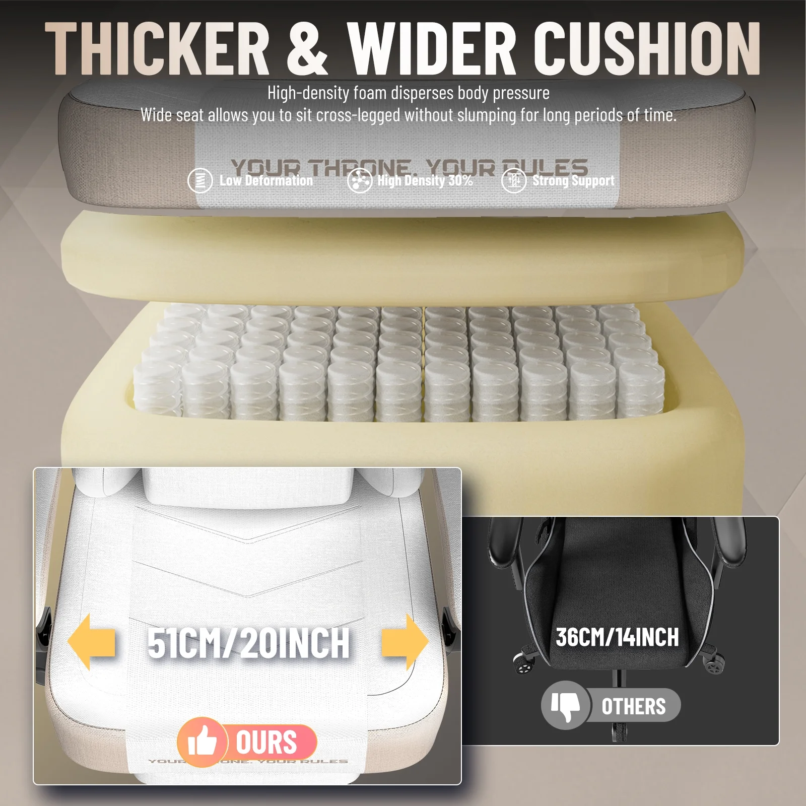 SOONTRANS Gaming Chair for Adults, Ergonomic Linen Fabric Computer Chair with Massage Lumbar Pillow, Gamer Game Chair with Adjustable Headrest, Comfortable Office Chair for Home, White