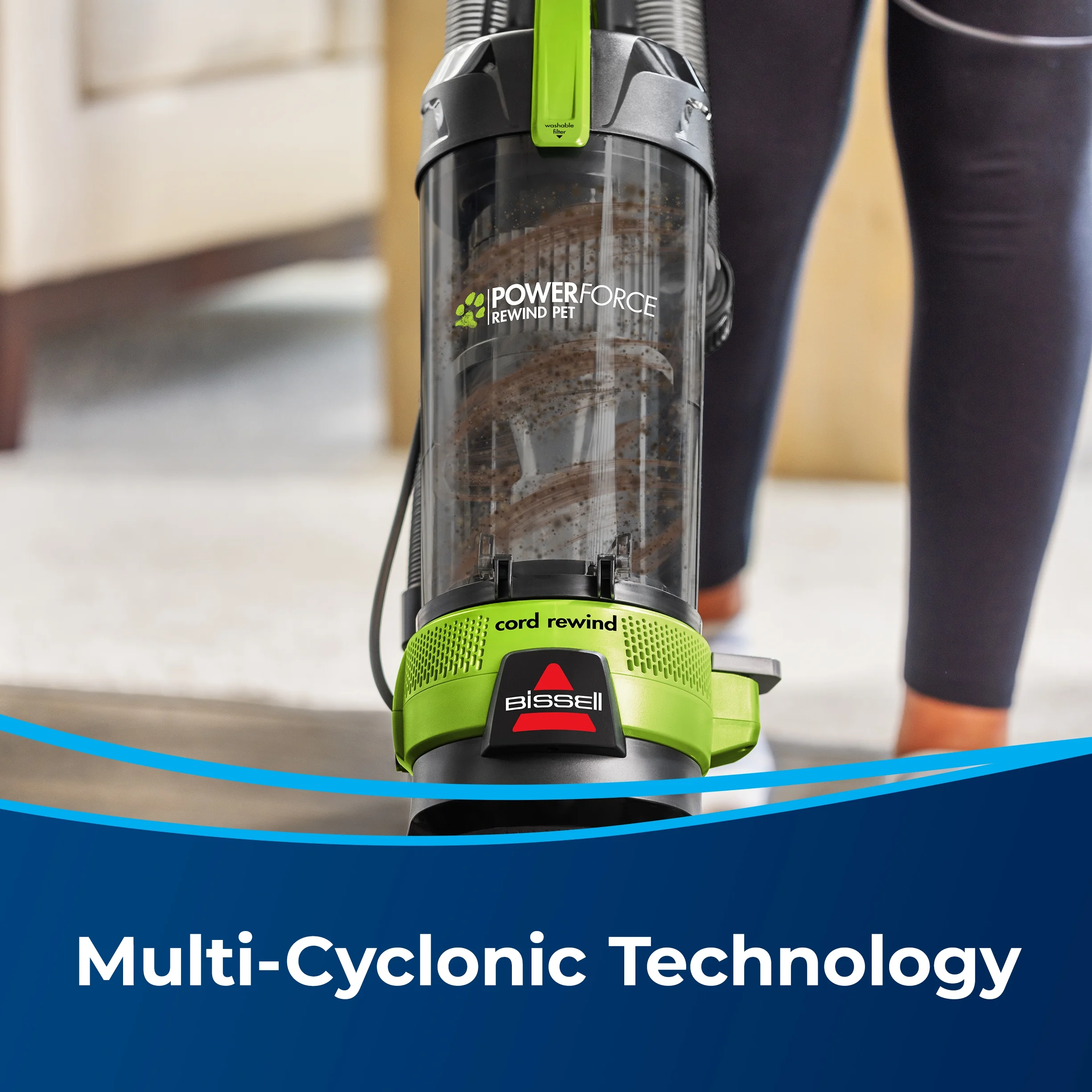 BISSELL PowerForce Helix Turbo Rewind Pet, Upright Vacuum, Pet Friendly, Automatic Cord Rewind, Powerful Pet Hair Pickup, Extra-Wide Cleaning Path, 3333, Black & Green