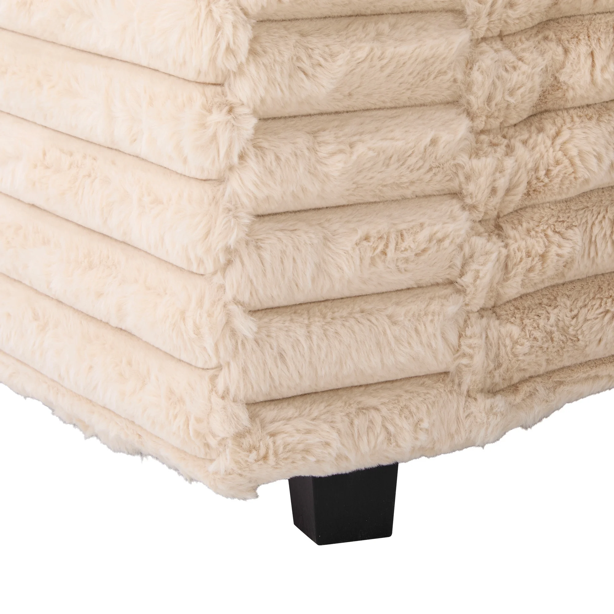 Oversized Double Chaise Lounge, Faux Fur Upholstered Deep Seat Sofa with 2 Pillows, 2 Cupholders, and Dual USB Ports