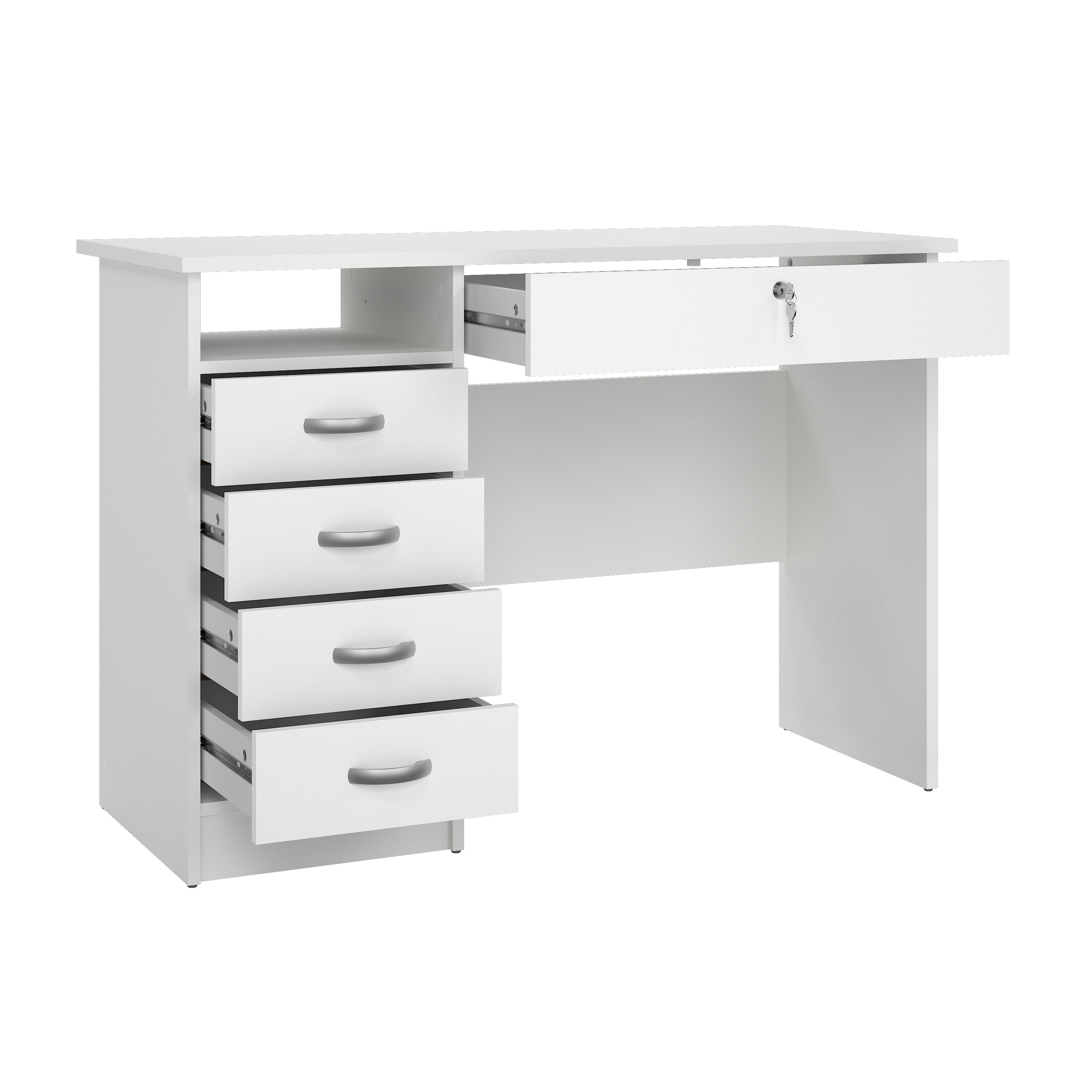 Tvilum Walden 5 Drawer Office Desk with 1 Locking Drawer for Adults, White