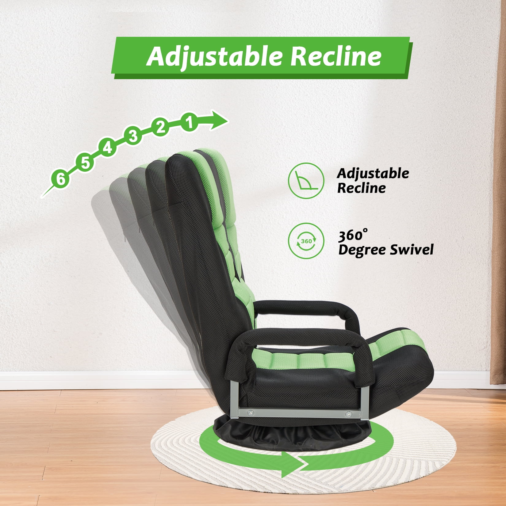 Avocahom Swivel Gaming Floor Chair w/ Armrest Handles, No Assembly gaming chair rocker, Folding Reclining Sofa w/6 Position Adjustable Backrest for Video Games, Watching TV, Reading,Blue