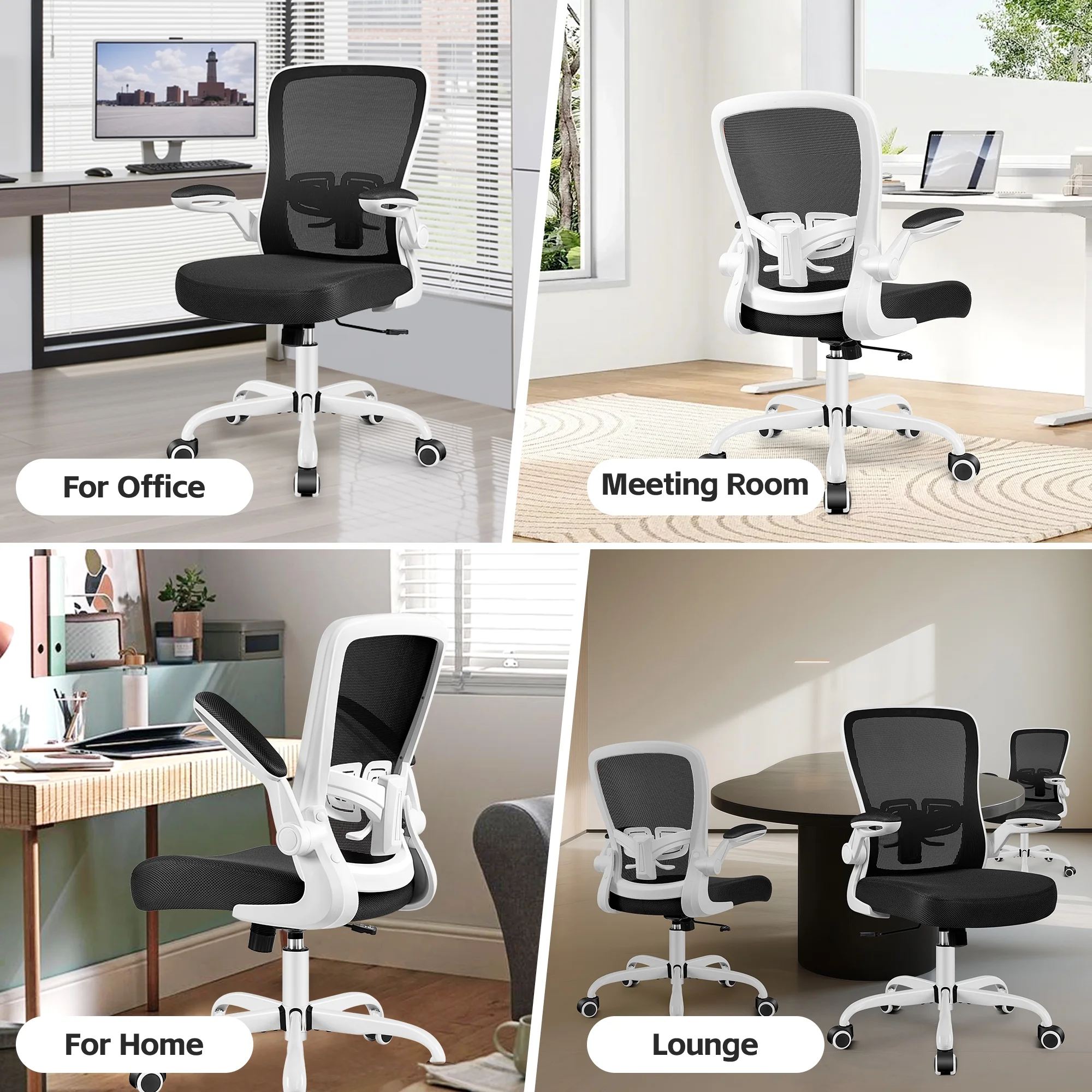 COOLHUT Ergonomic Office Chair, 400LBS Task Chair, Comfort Desk Chair with Adjustable Lumbar Support and Flip up Arms, Black