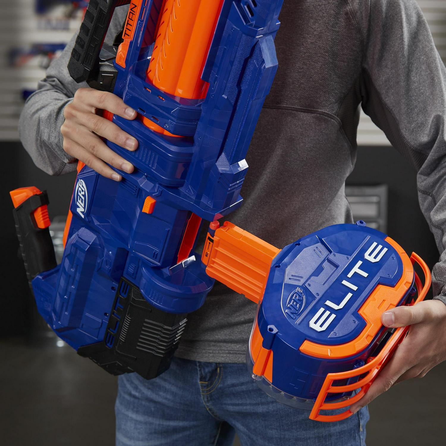 Nerf Elite Titan CS-50 Toy Blaster Fully Motorized 50 Dart Drum 50 Official Elite Dart Spinning Barrel. For Teens and Adults