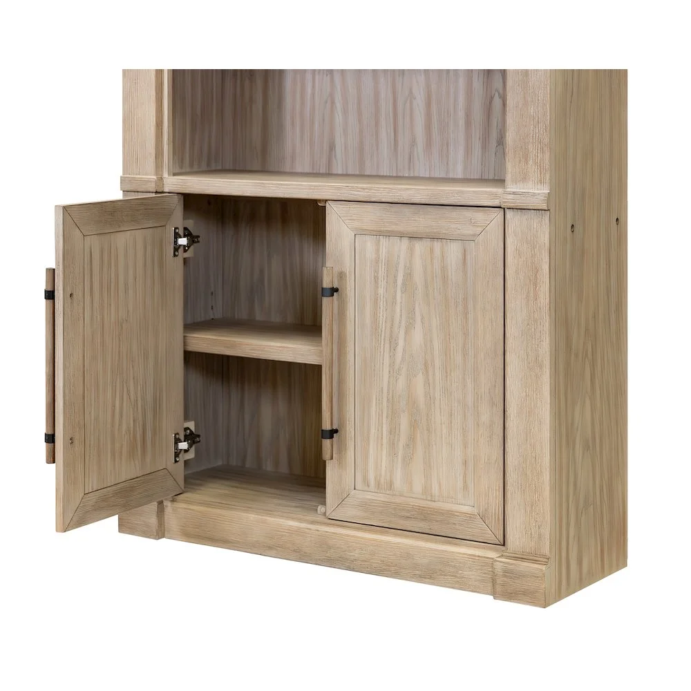 Martin Furniture Two 8' Tall Bookcase Wall With Ladder, Storage Organizer, Display Shelf, Brown