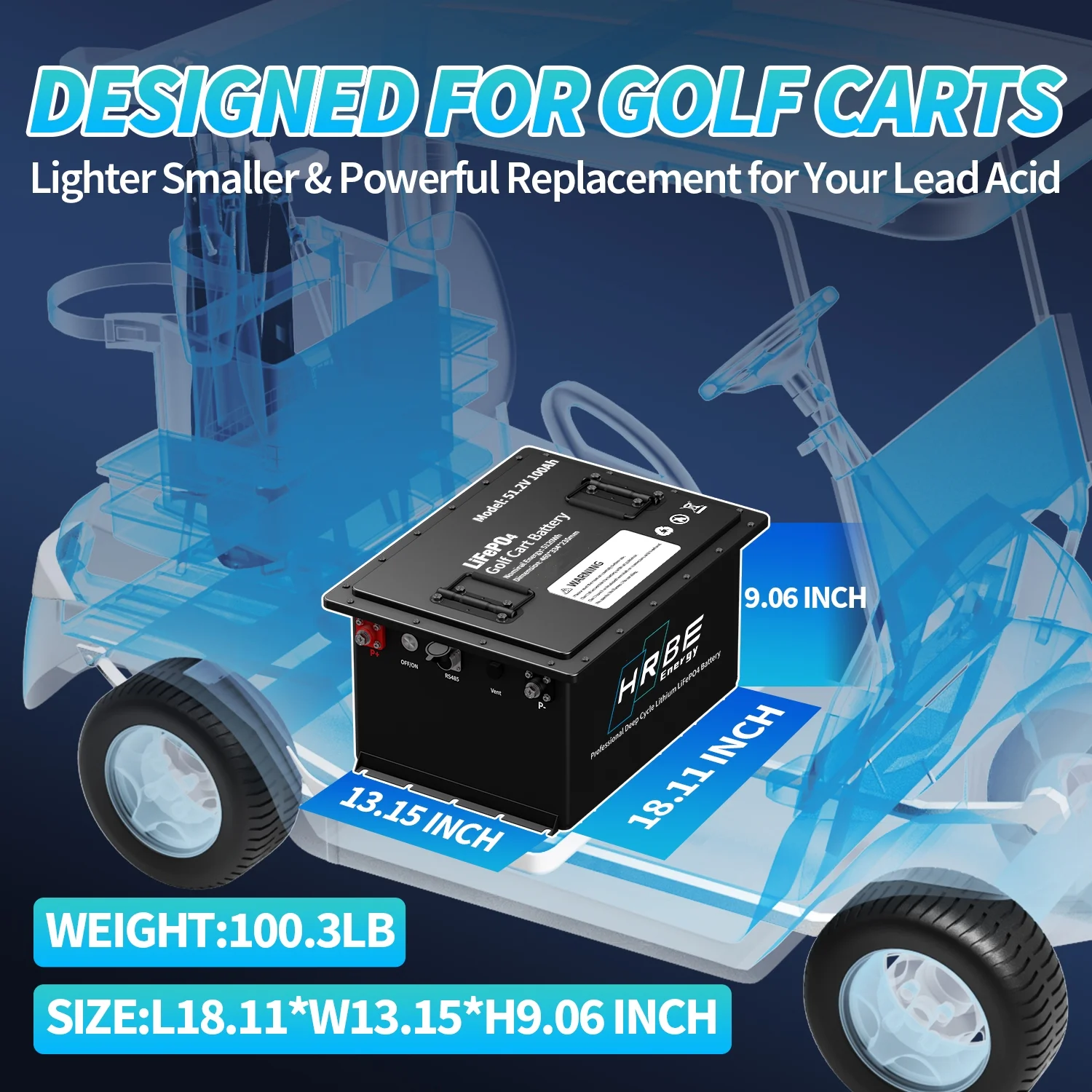 48V 105Ah Golf Carts Lithium Lifepo4 Battery Bluetooth,Built in 200A BMS with a Smart Monitor Mobile APP & 58.4V 20A Charger,5376WH,15000+ Deep Cycles