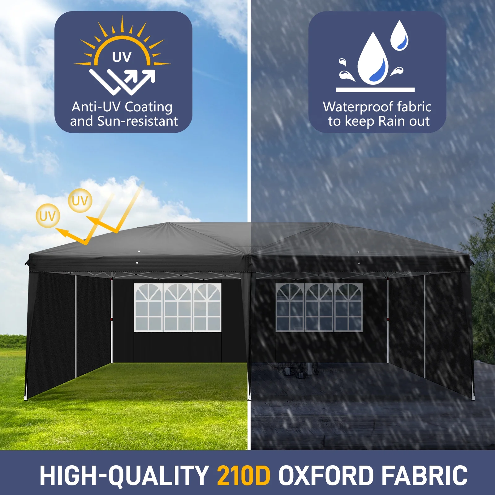 Zimtown 10'x20' Ez Pop up Backyard Canopy Heavy Duty Blue W/6 Sides