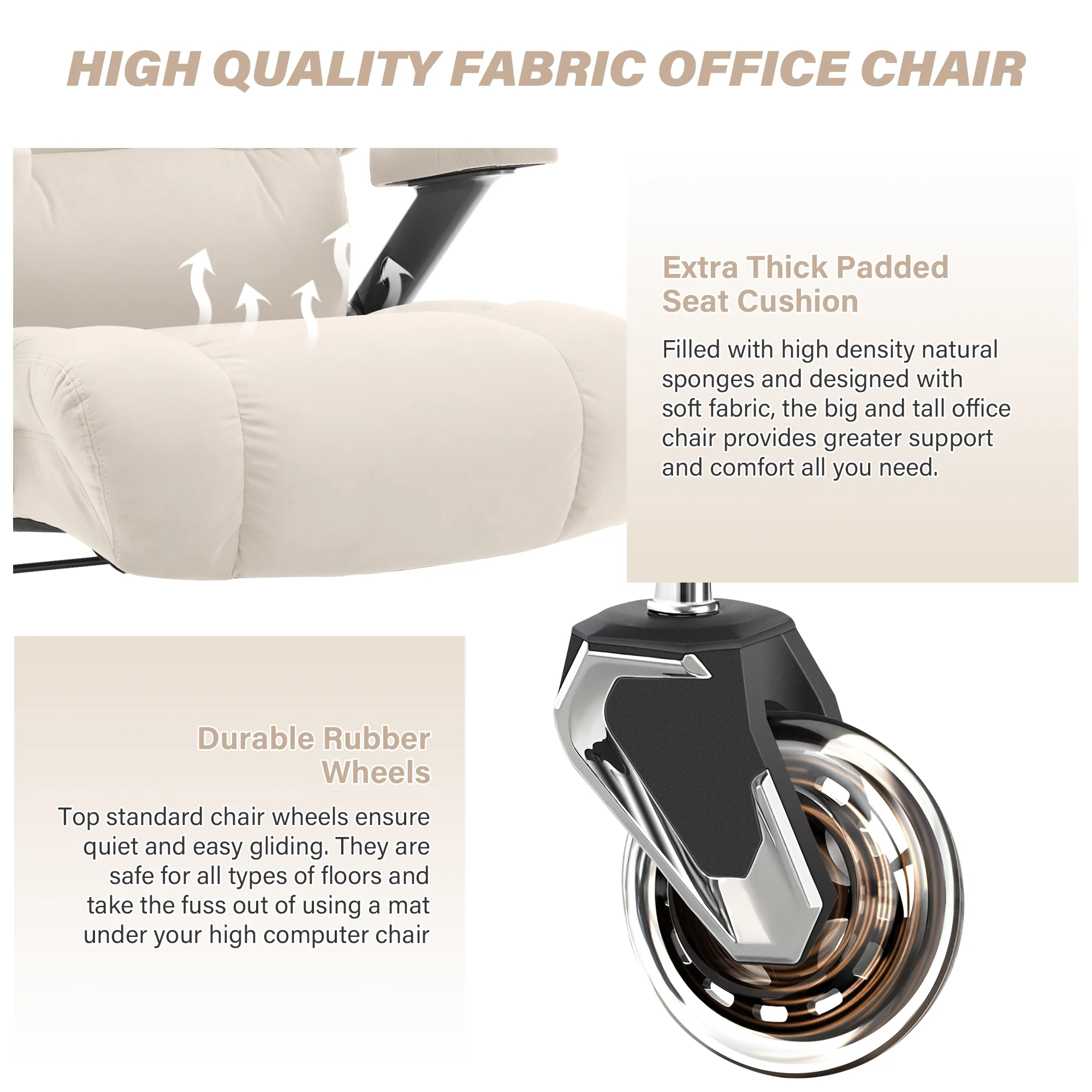 Big and Tall 700lbs Office Chair, Ultra-Soft Fabric Executive Desk Chair, Ergonomic Computer Chair with 3D Flip Up Arms, Adjustable Lumbar Support, Heavy Duty Metal Base and Quiet Rubber Wheel, Black