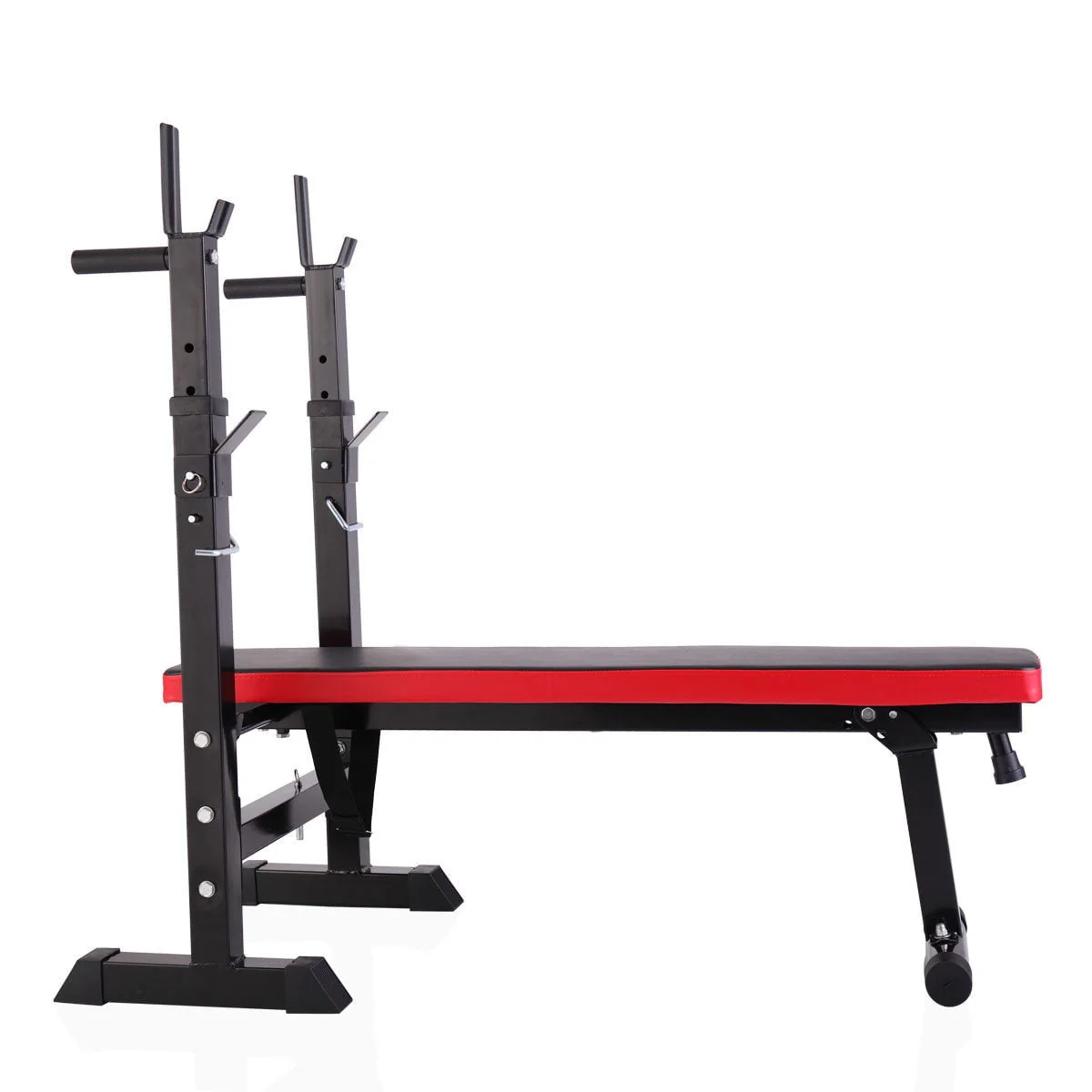 Adjustable Folding Multifunctional Workout Station Adjustable Workout Bench with Squat Rack - black red