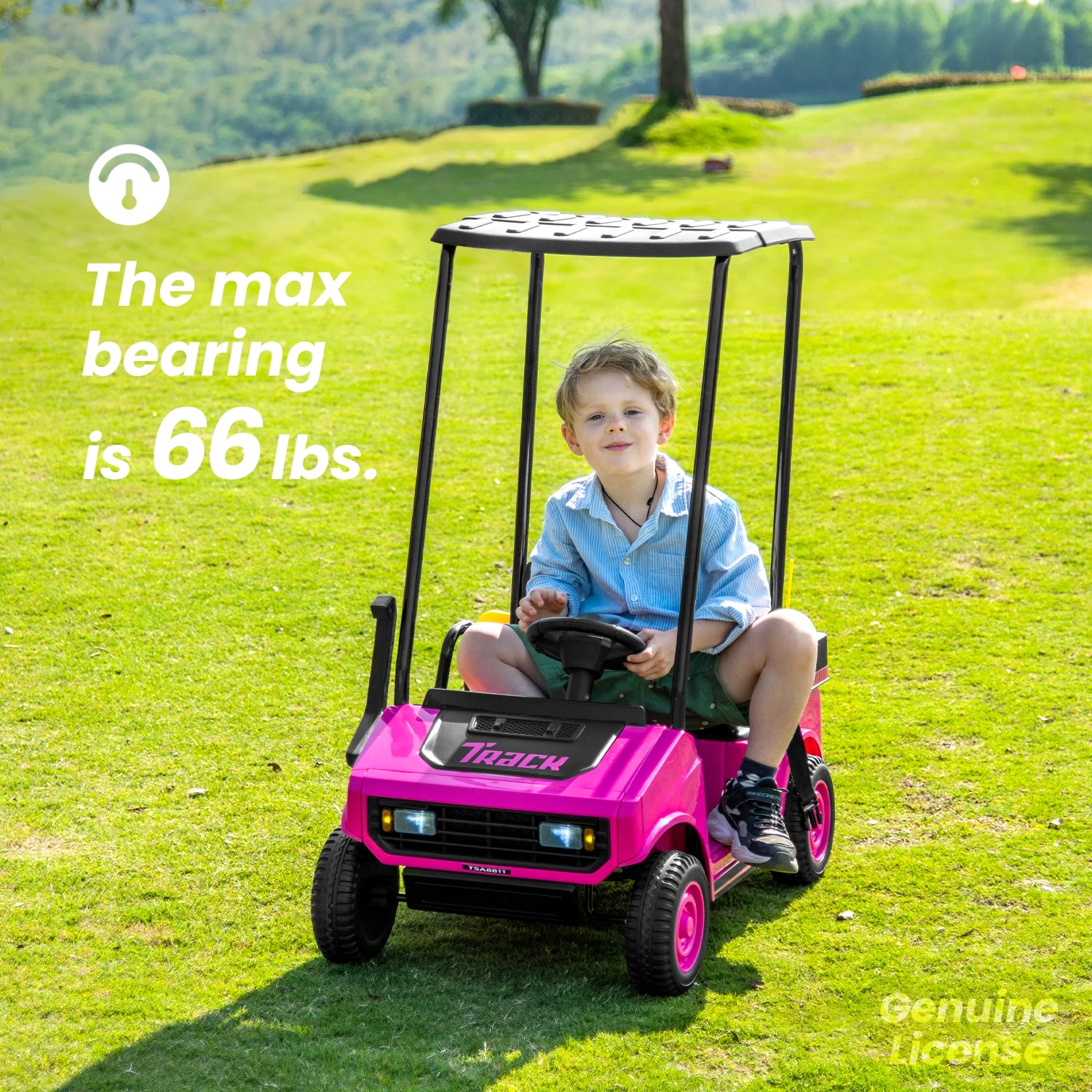 Track Seven 24V Ride on Car, Electric Golf Cart with Ceiling, Ride on Truck with Remote Control, Music, Rear Storage Box, Electric Car for Boys Girls Age 3+, 18.5