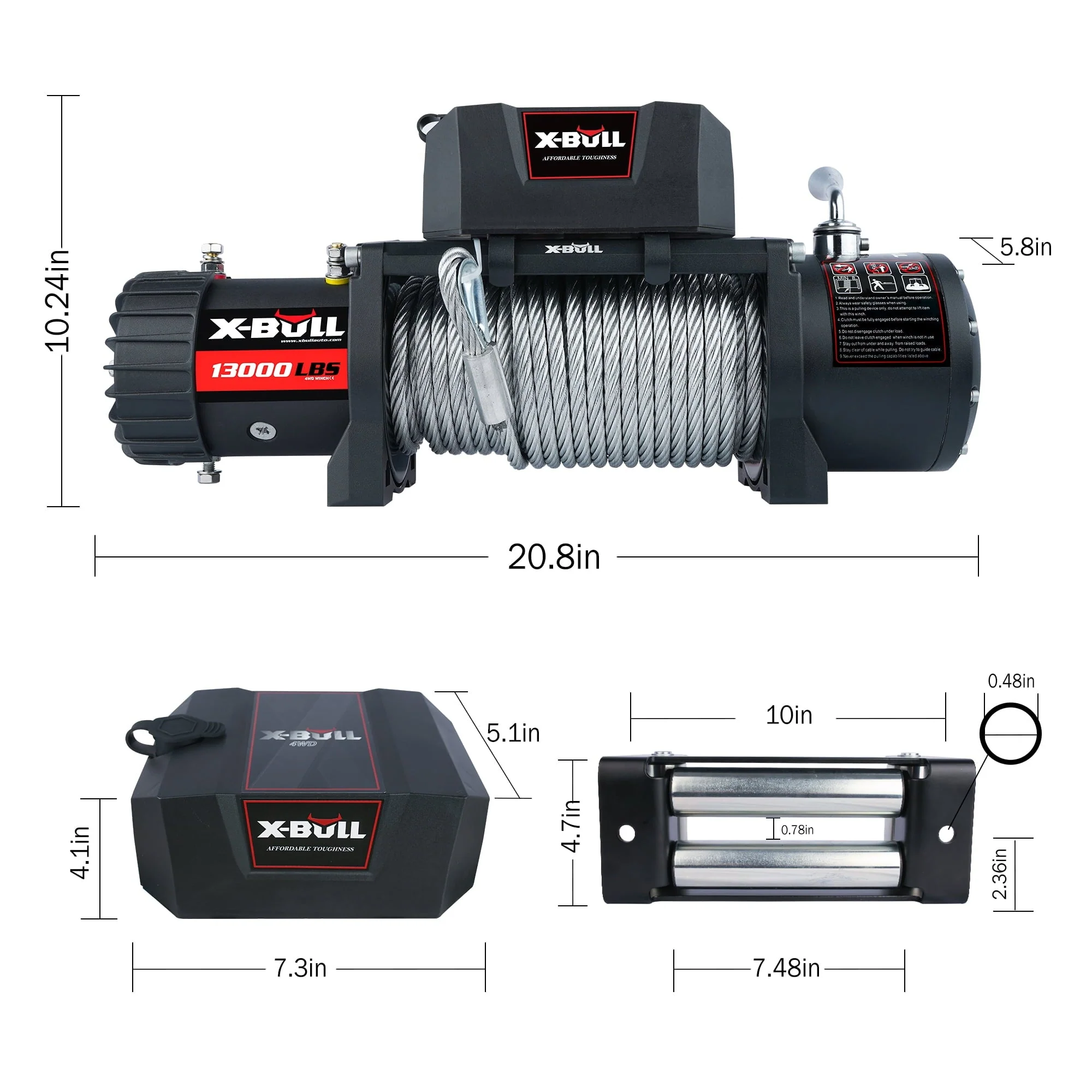 X-BULL Electric Winch 13000LBS 12V Winch Steel Cable SUV Jeep Truck Towing Winch 4WD Off-Road
