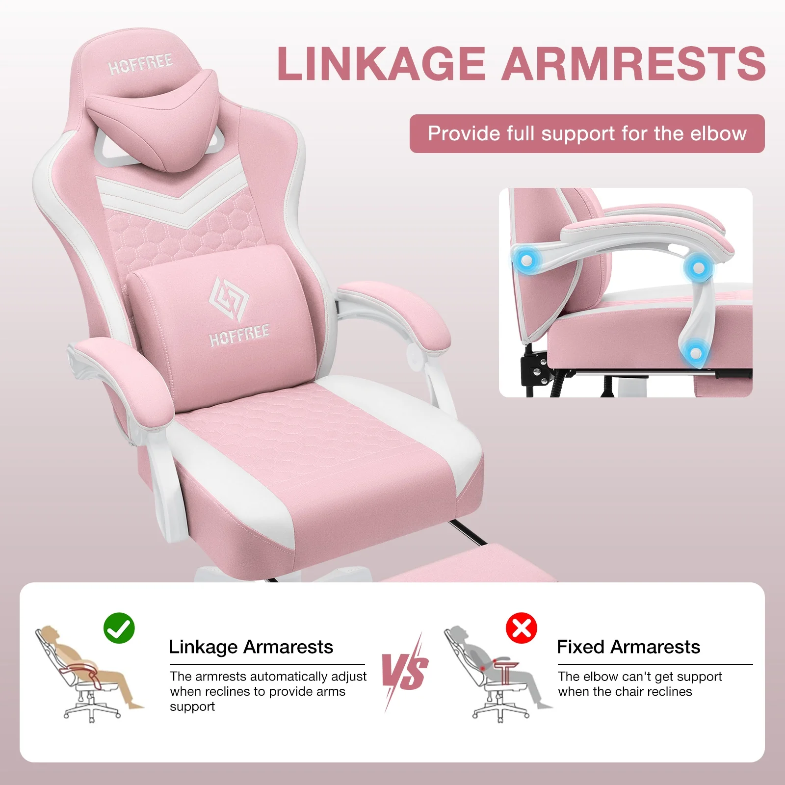 Hoffree Gaming Chair with Speakers Fabric Gamer Chair with footrest and massage Big and Tall Video Game Chair with Headrest and Lumbar Support for Adults