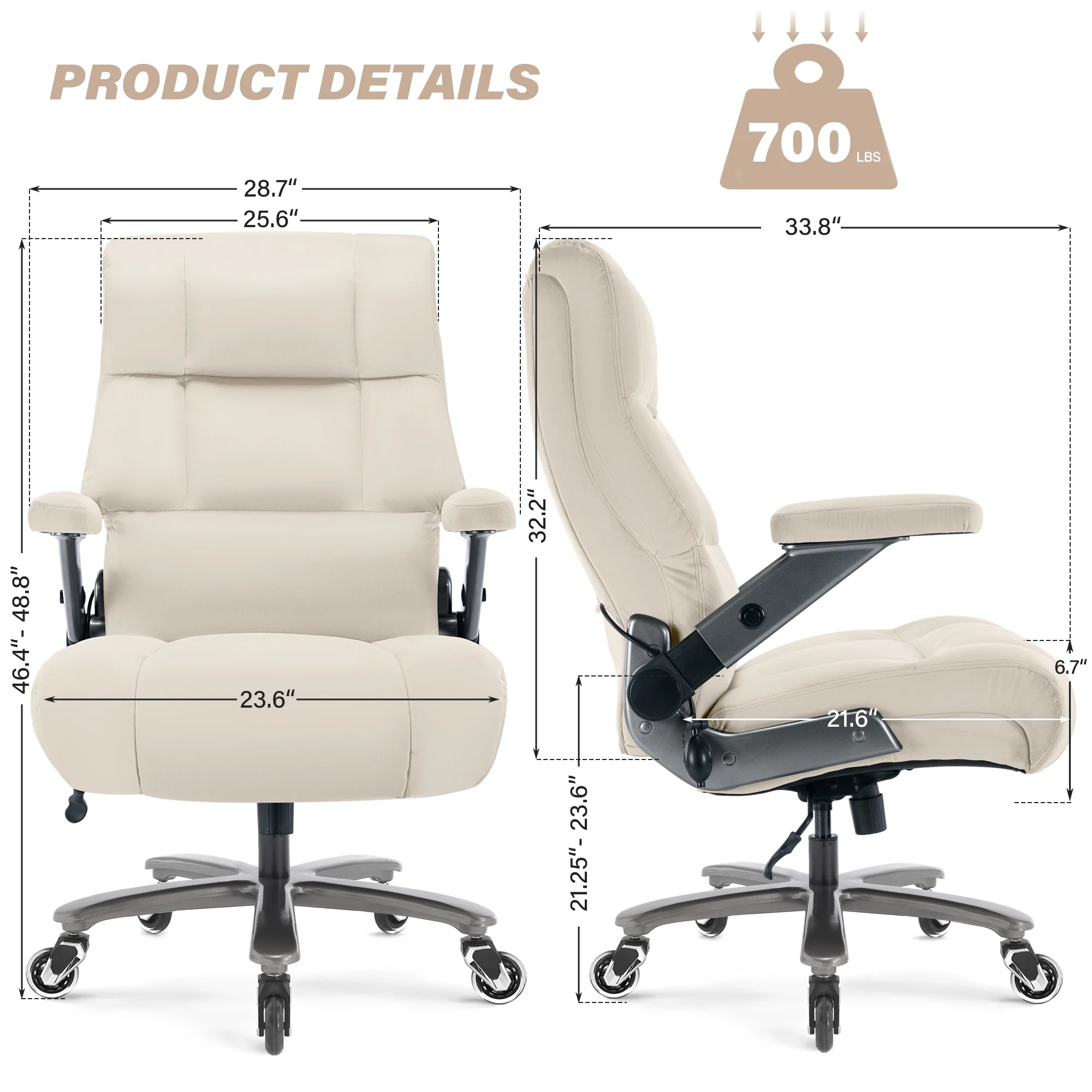 Big and Tall 700lbs Office Chair, Ultra-Soft Fabric Executive Desk Chair, Ergonomic Computer Chair with 3D Flip Up Arms, Adjustable Lumbar Support, Heavy Duty Metal Base and Quiet Rubber Wheel, Black