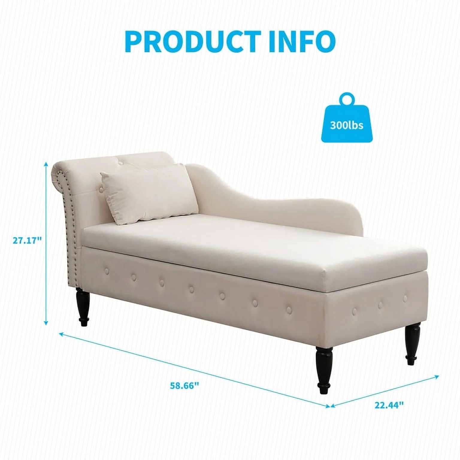 MUZZ Modern Velvet Chaise Lounge Indoor Chair,Tufted Long Lounge with Pillow for Living Room/Bedroom/Office（Beige)