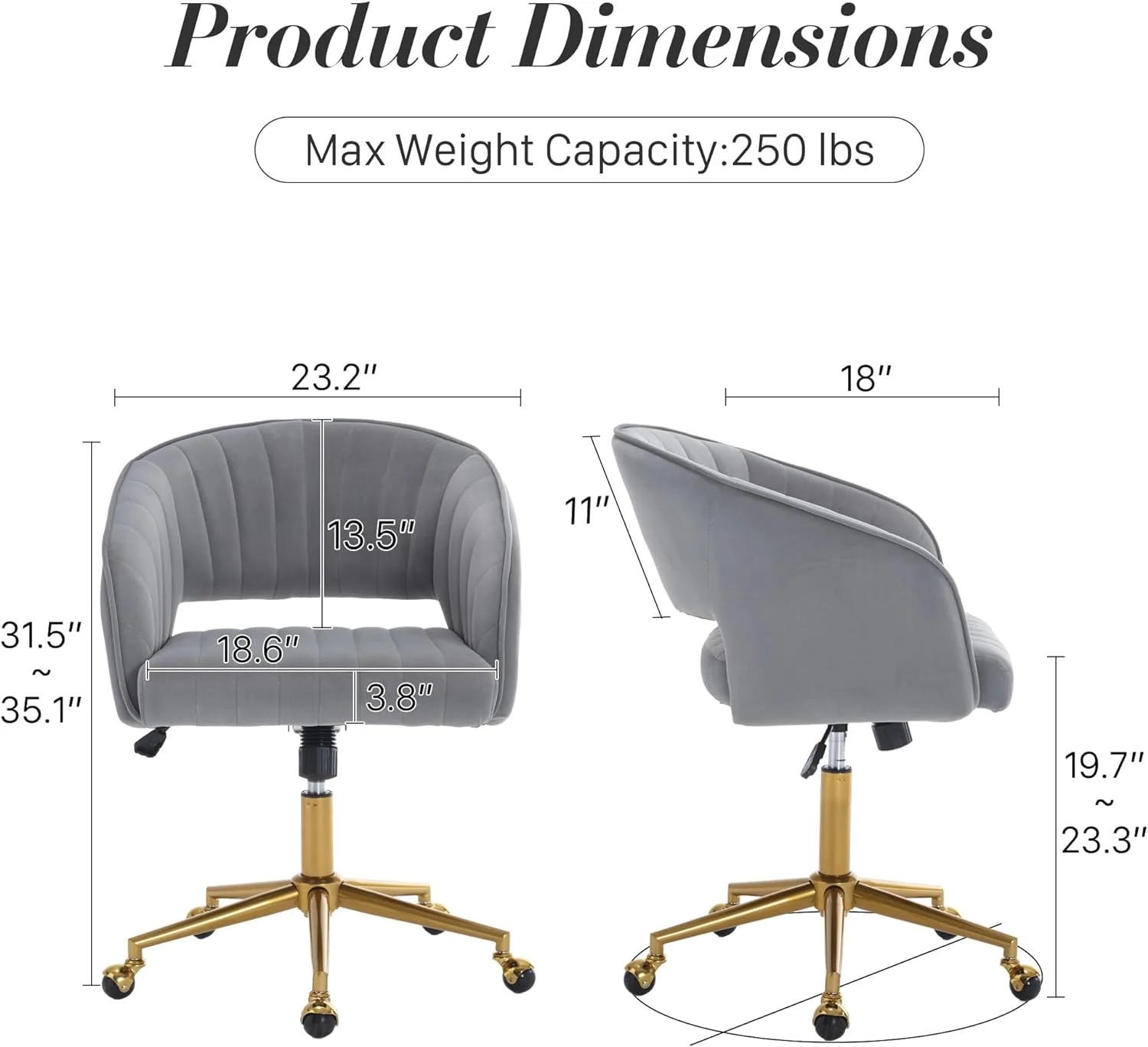 Home Office Swivel Desk Chair, Modern Velvet Vanity Chair, Height Adjustable Armchair with Gold Base, Ergonomic Office Chair for Task Study Computer Room, Beige