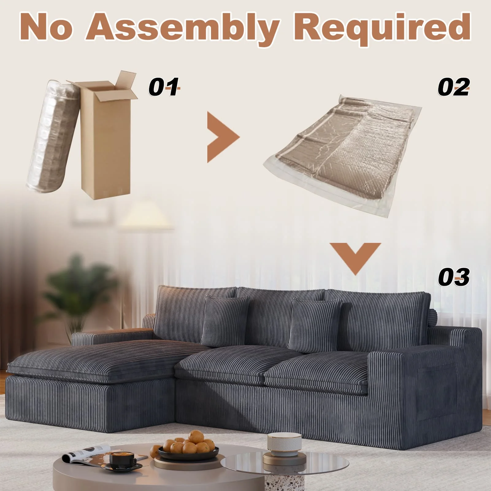 108�� Modular Sectional Sofa, Cloud Sectional Couch with Deep Seat, Modern Modular L-Shape Sofa Couch with Chaise,Upholstered Couches for Living Room Bedroom