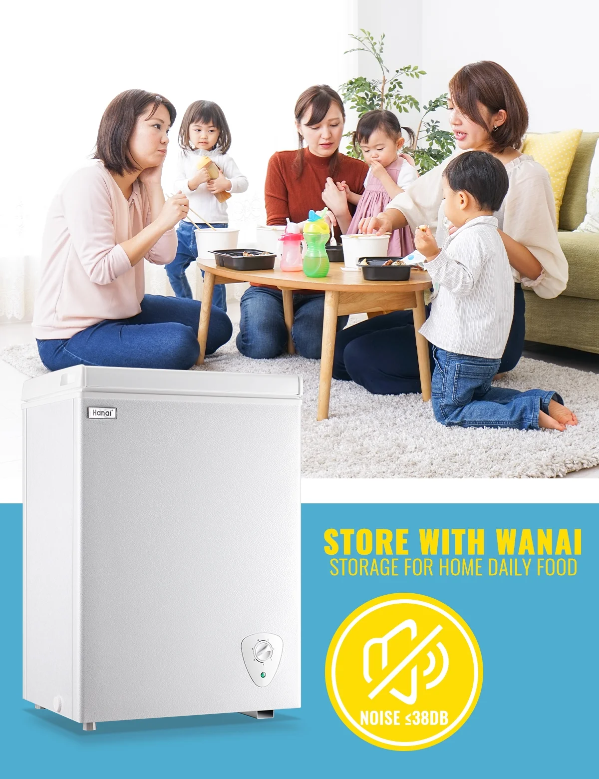 WANAI 3.5 Cu.ft Chest Freezer Small Deep Freeze with 7 Gears Temp Control Office Dorm Kitchen White