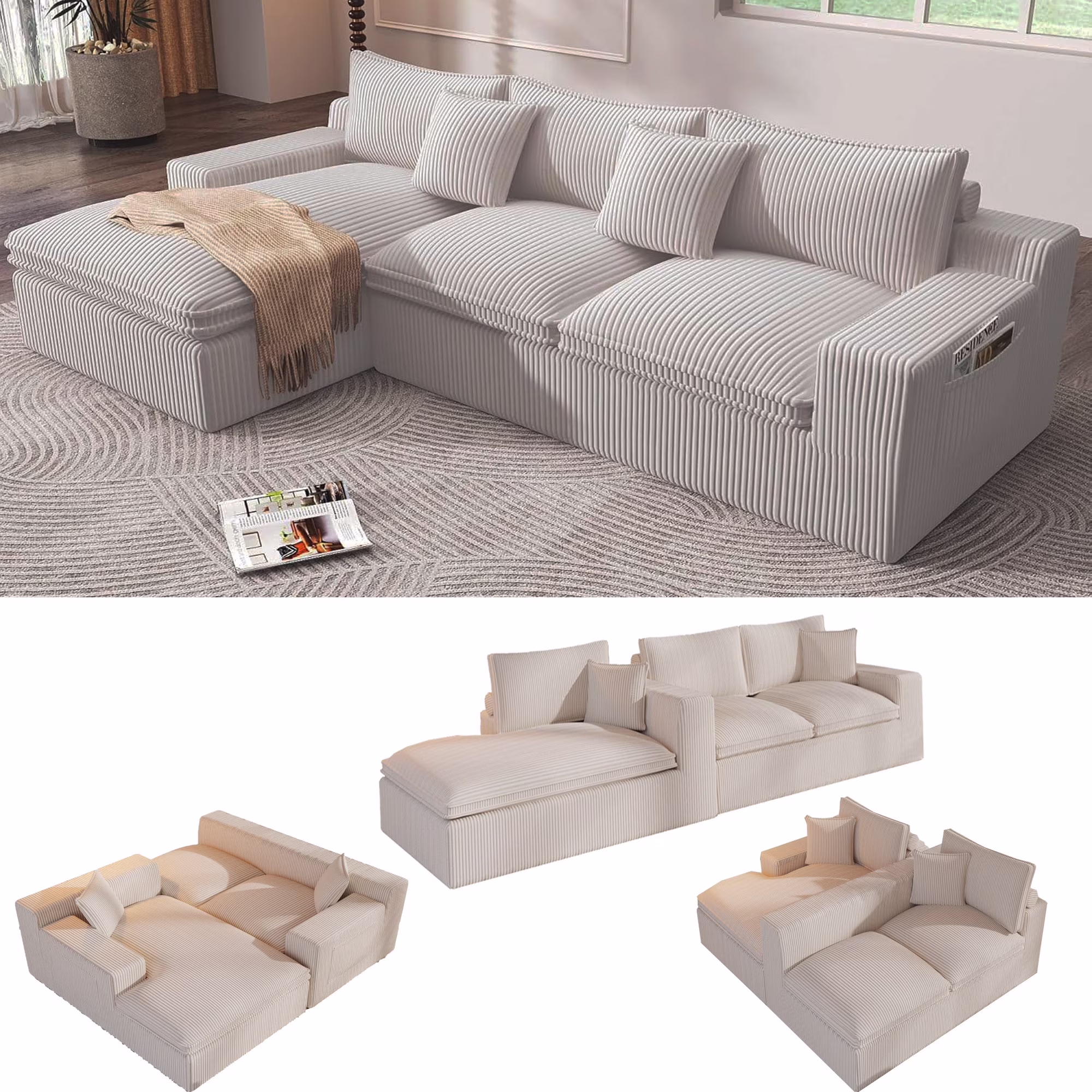 108�� Modular Sectional Sofa, Cloud Sectional Couch with Deep Seat, Modern Modular L-Shape Sofa Couch with Chaise,Upholstered Couches for Living Room Bedroom
