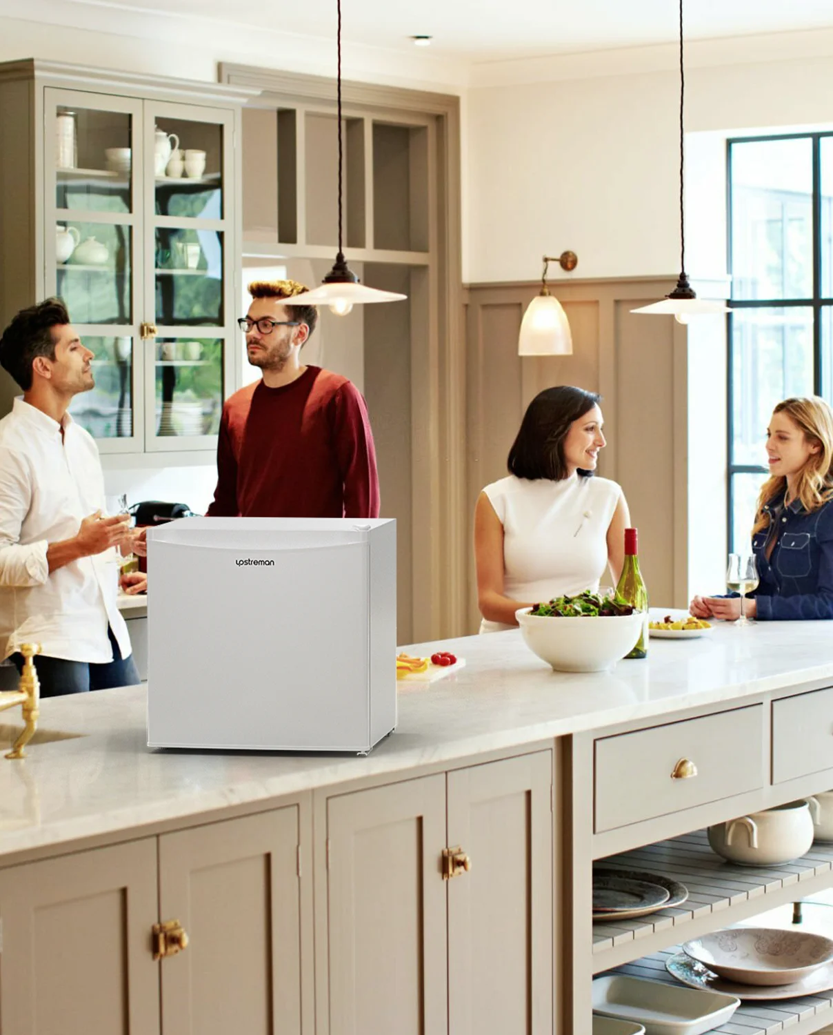 Upstreman 1.7 Cu ft Mini Fridge with Freezer Single Door Compact Refrigerator, Low Noise, Energy Saving, Adjustable Temperature, Reversible Door, for Home Office Dorm, Black FR17