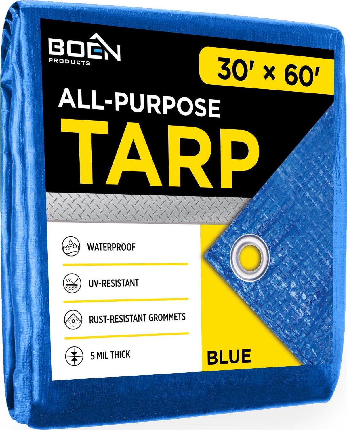 30 ft. x 60 ft. Multi-Purpose Blue Poly Tarp Cover 5 Mil Thick Weave Material. Waterproof Material. Waterproof