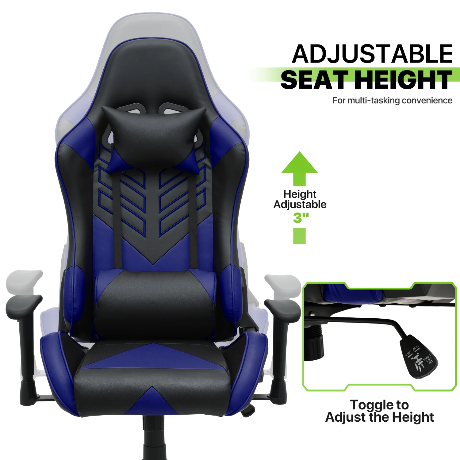 Magshion Ergonomic Gaming Chair, Comfortable Gaming Chair, Computer Chair Leather Desk Chair Adjustable Swivel Gaming Office Chair, Blue
