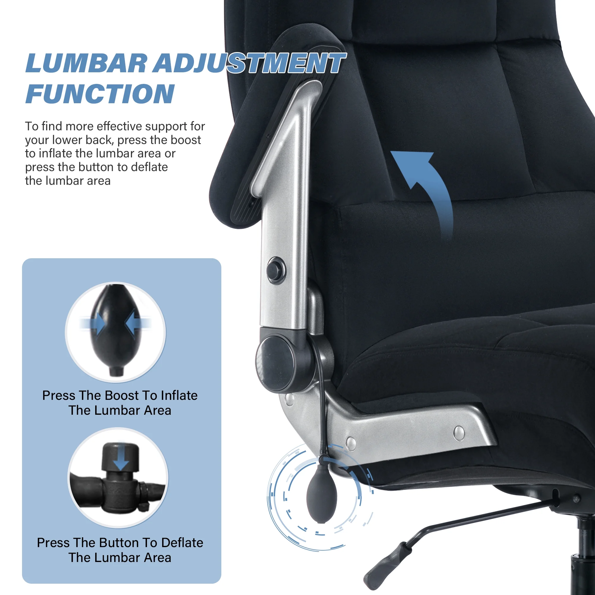 Big and Tall 700lbs Office Chair, Ultra-Soft Fabric Executive Desk Chair, Ergonomic Computer Chair with 3D Flip Up Arms, Adjustable Lumbar Support, Heavy Duty Metal Base and Quiet Rubber Wheel, Black