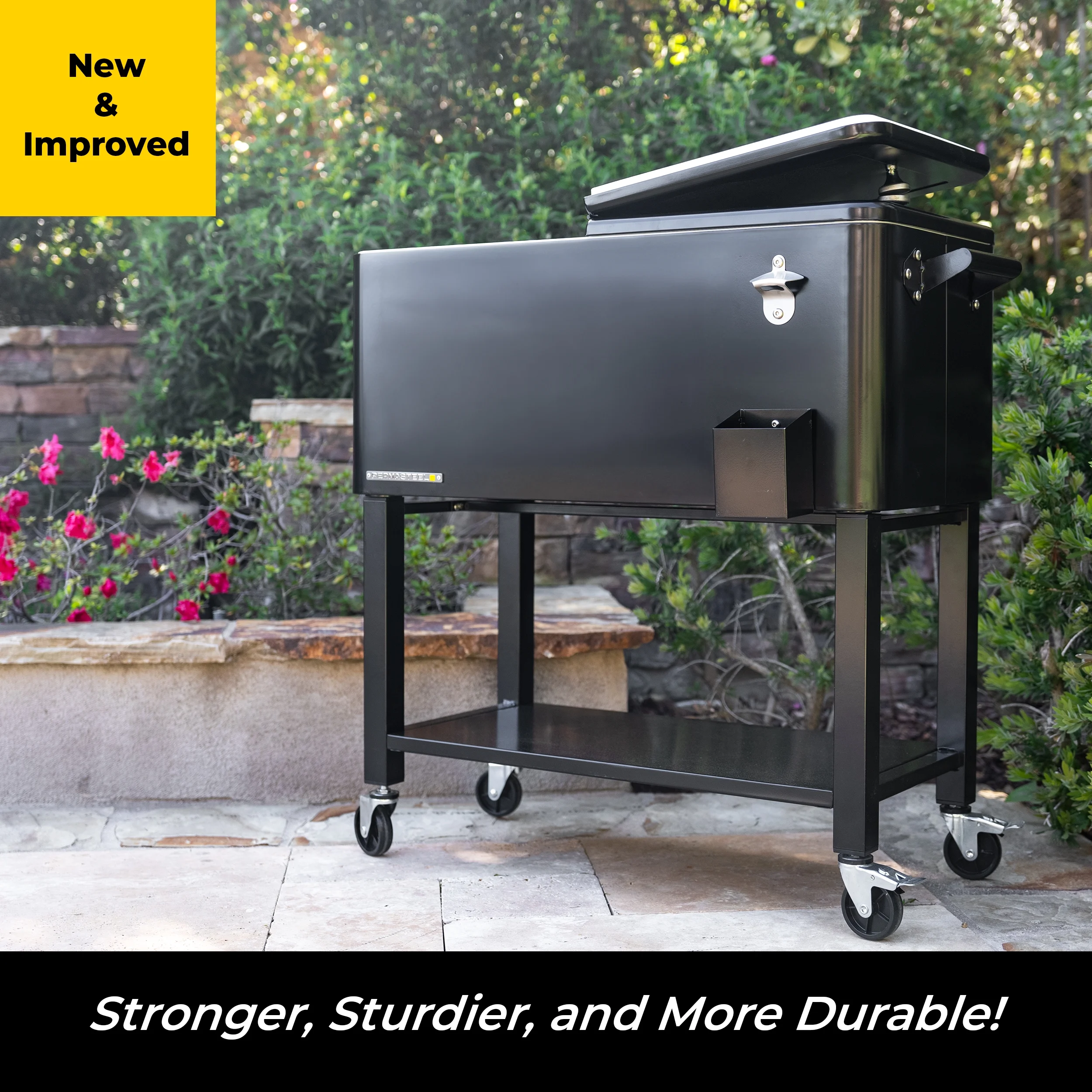 Permasteel 80-Qt Outdoor Steel Patio Cooler with Removable Basin, Rolling Cooler with Wheels, Teal Green