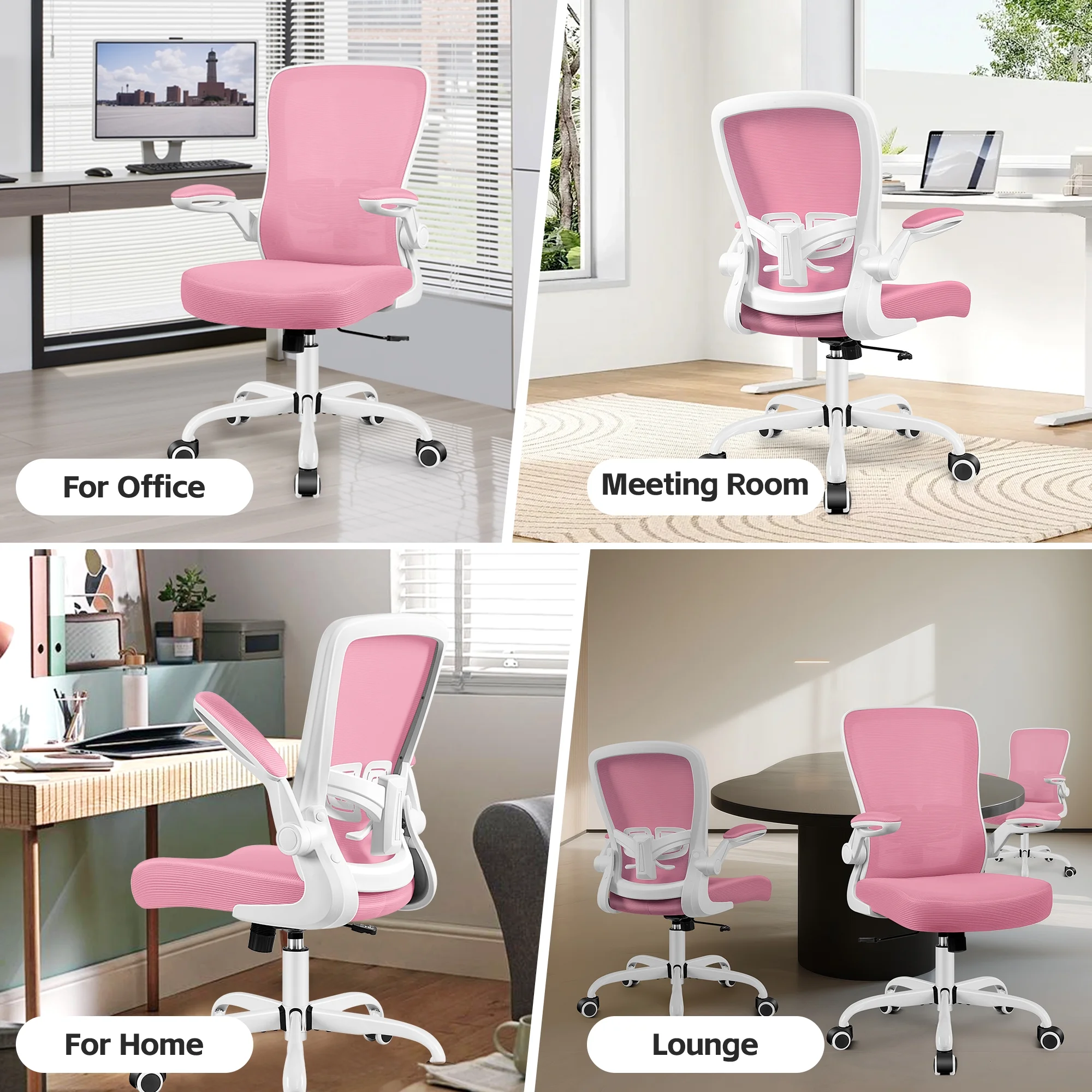 COOLHUT Ergonomic Office Chair, 400LBS Task Chair, Comfort Desk Chair with Adjustable Lumbar Support and Flip up Arms, Black