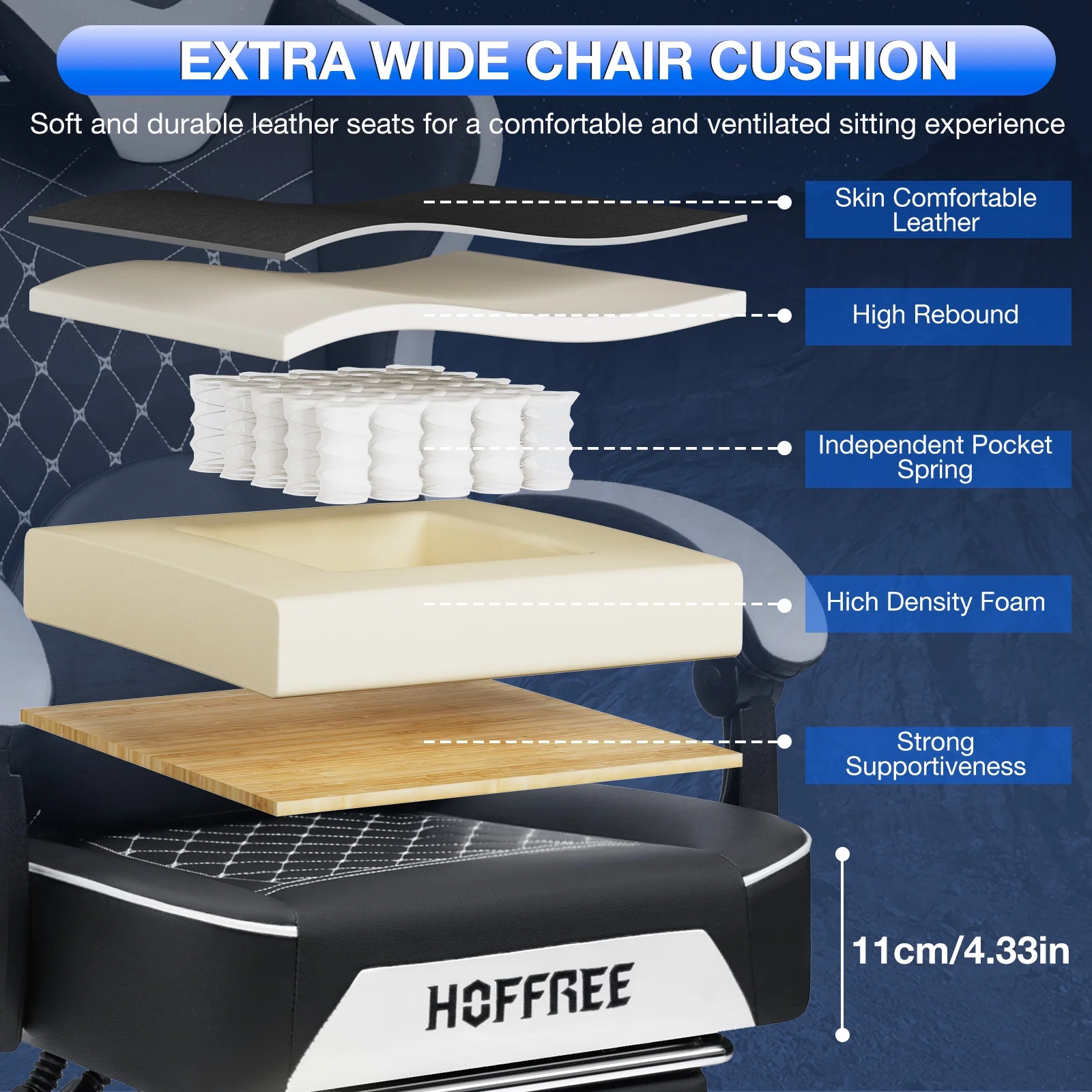 Hoffree Gaming Chair with Speakers PU Gamer Chair with footrest and massage Egonomic Computer Game Chair with Headrest and Lumbar Support for Adults and Office Gaming, 440 LBS