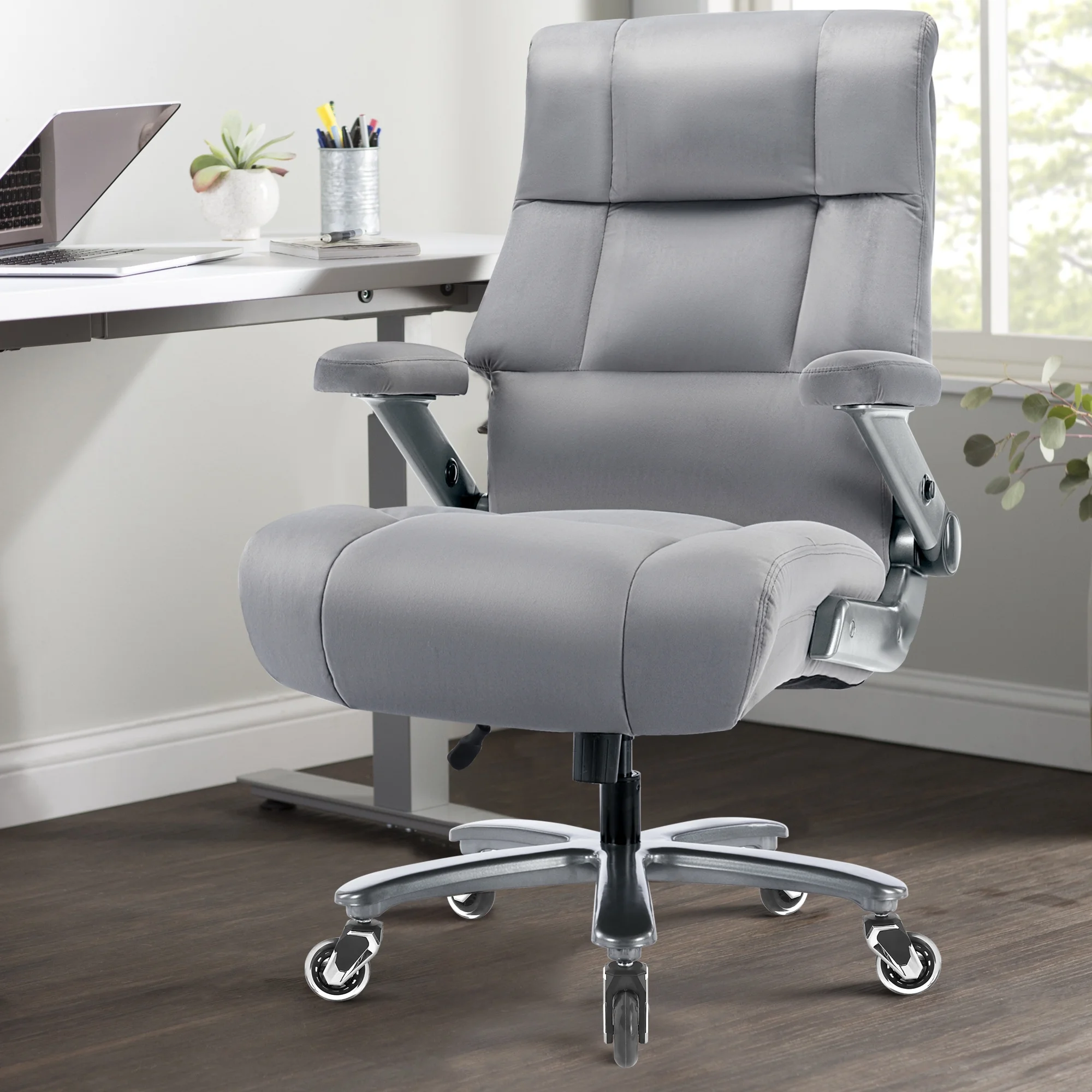 Big and Tall 700lbs Office Chair, Ultra-Soft Fabric Executive Desk Chair, Ergonomic Computer Chair with 3D Flip Up Arms, Adjustable Lumbar Support, Heavy Duty Metal Base and Quiet Rubber Wheel, Black